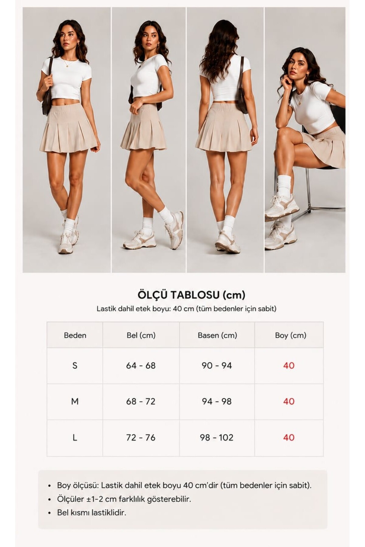 Liora Moda Bej Pileli Mini Etek görsel 5