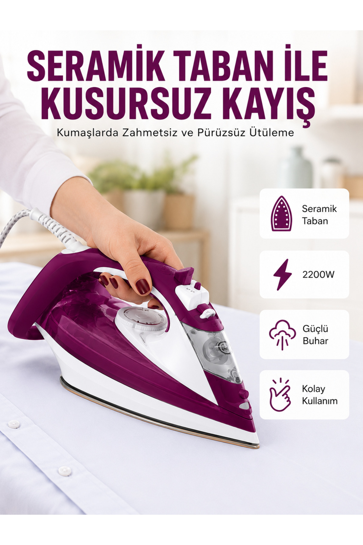 E BULURUM Buharlı Kablolu Ütü 2200 Watt Önleyici Şok Buharlı Yeni Nesil