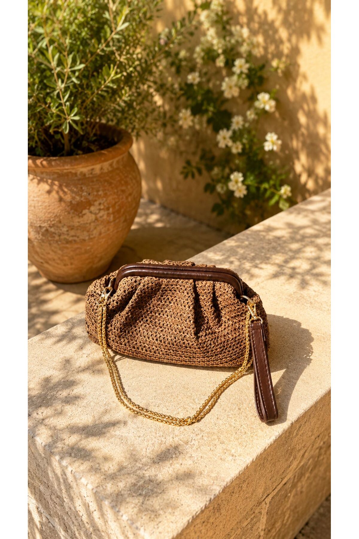 Swaggo collections Kadın Hasır Deri Detaylı Clutch Çanta