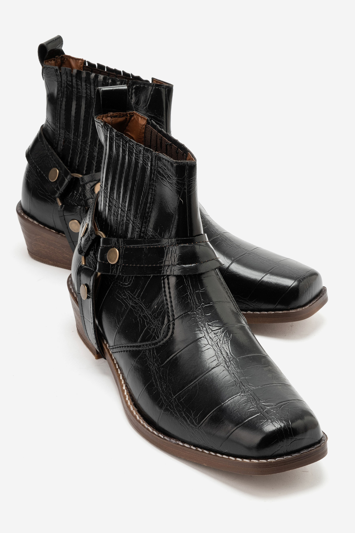 by selvi Lukka Shoes Bert Erkek Siyah Kroko Kovboy Dallas Western Tak Çıkar Detaylı Ahşap Topuk El Yapımı Bot