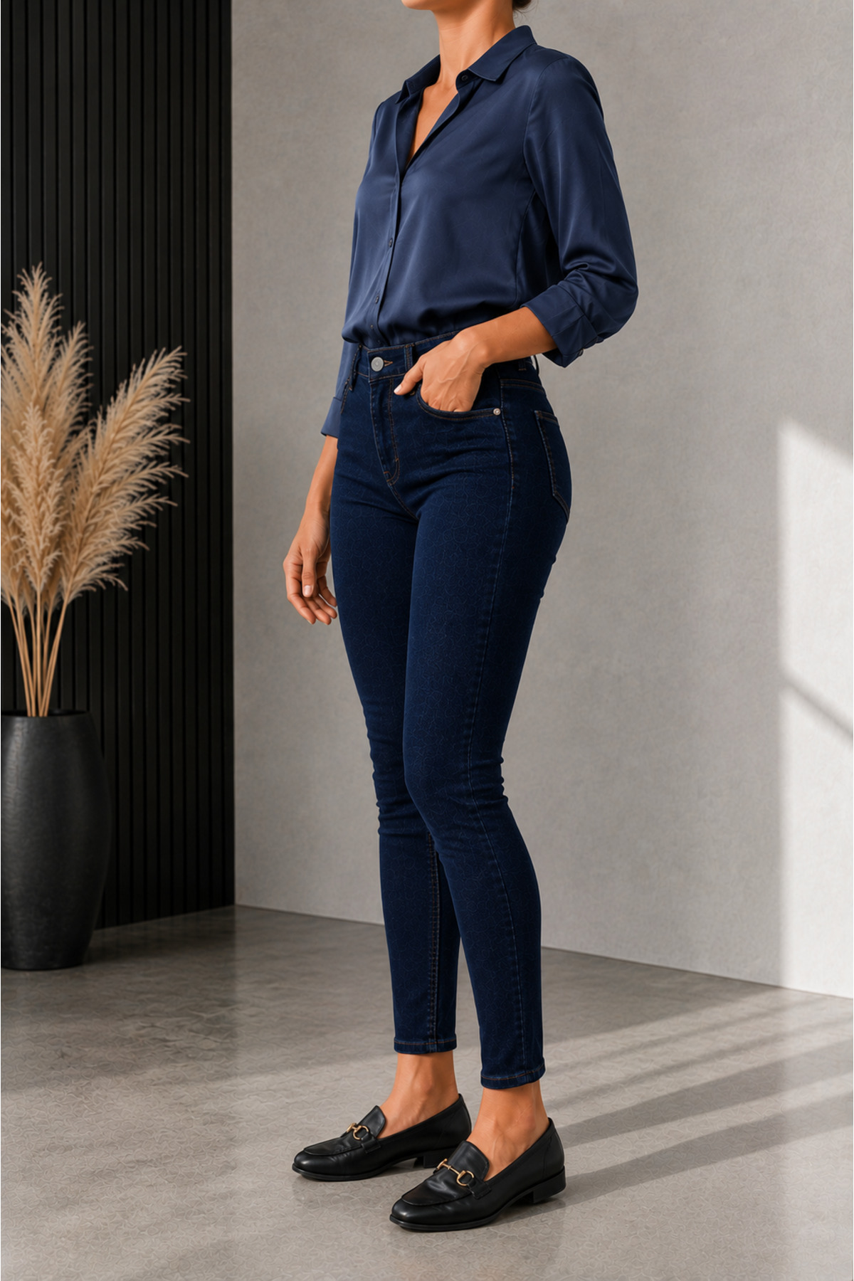 DELDNM Lilly Kadın Lacivert Yüksek Bel Likralı Dar Paça Jean Skinny Kot Pantolon