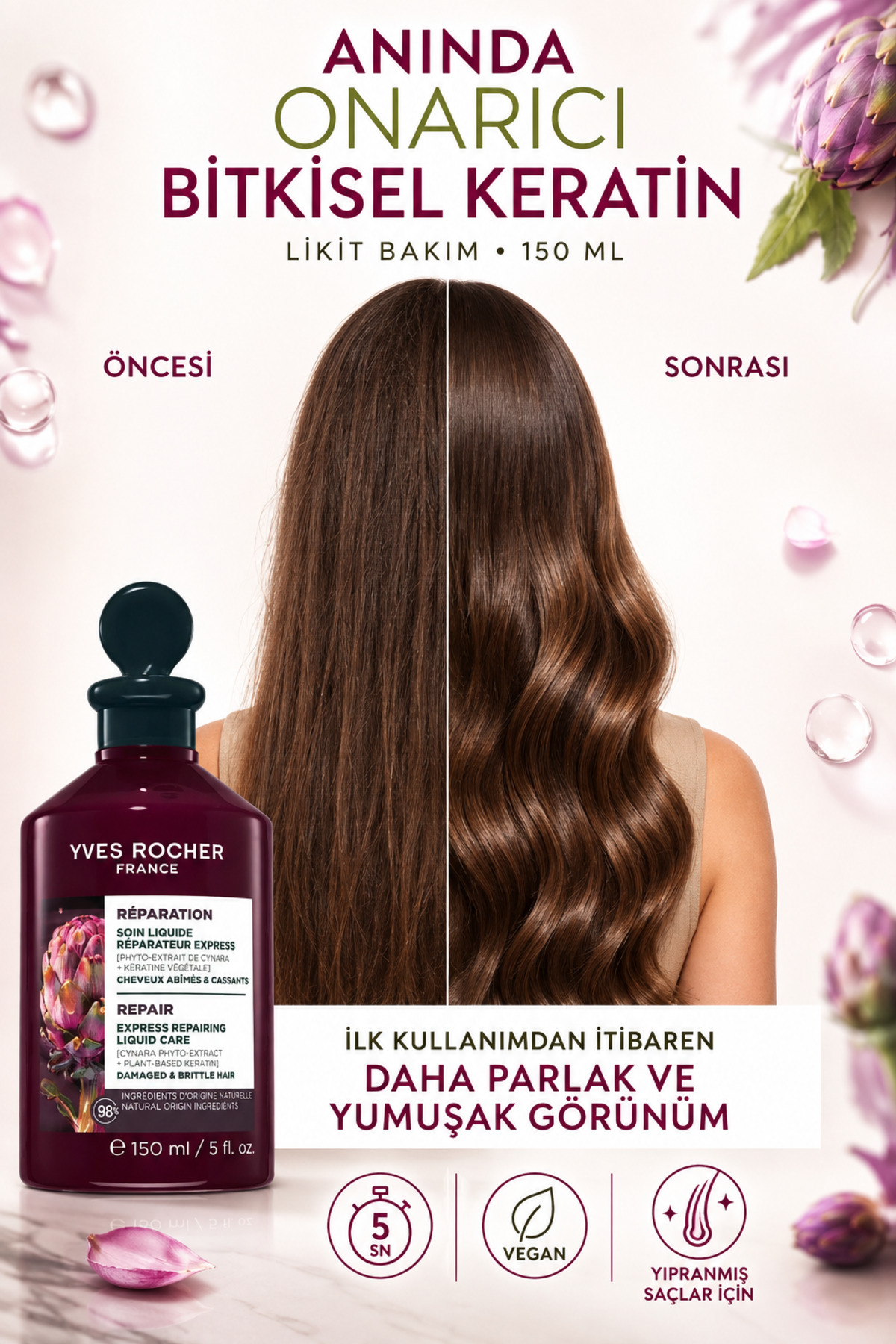 مایع درمانی کراتین گیاهی ترمیم کننده فوری ۱۵۰ میلی لیتر - برای موهای آسیب دیده و مستعد شکستگی — YVES-REPARATION-KERATIN-LIQUID-150ML — تصویر 2 از 4