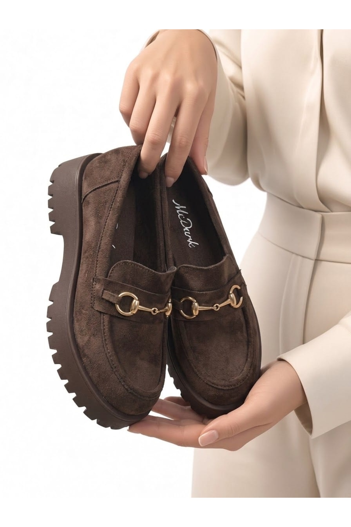 McDark Kadın Tokalı Hafif Taban Casual Loafer Ayakkabı-KAHVE SÜET görsel 3
