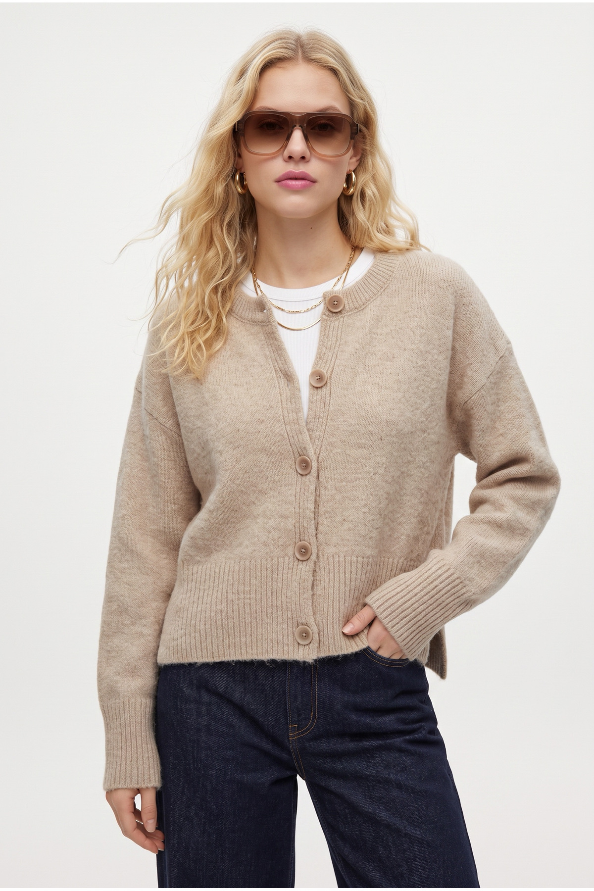 Ritnice Kadın New Keep Yan Yırtmaçlı Yumuşak Dokulu Soft Vizon Basic Triko Hırka görsel 4