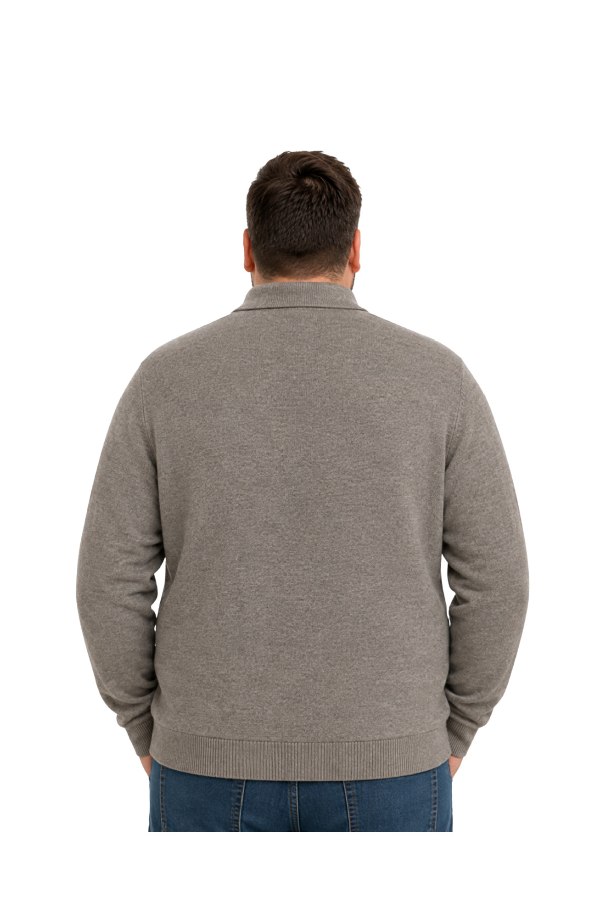 BattalModa Erkek Büyük Beden Vizon Atlas Polo Yaka Fermuarlı Triko Kazak 5XL-6XL-7XL-8XL görsel 3