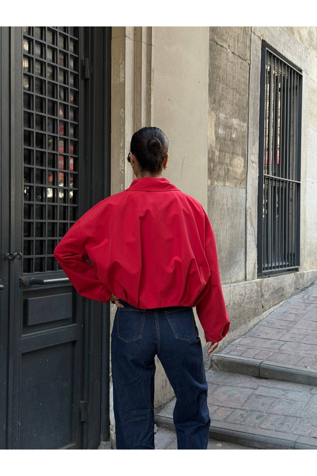 Ekim Store Kemerli Büzgülü Bomber Trenç Ceket görsel 4