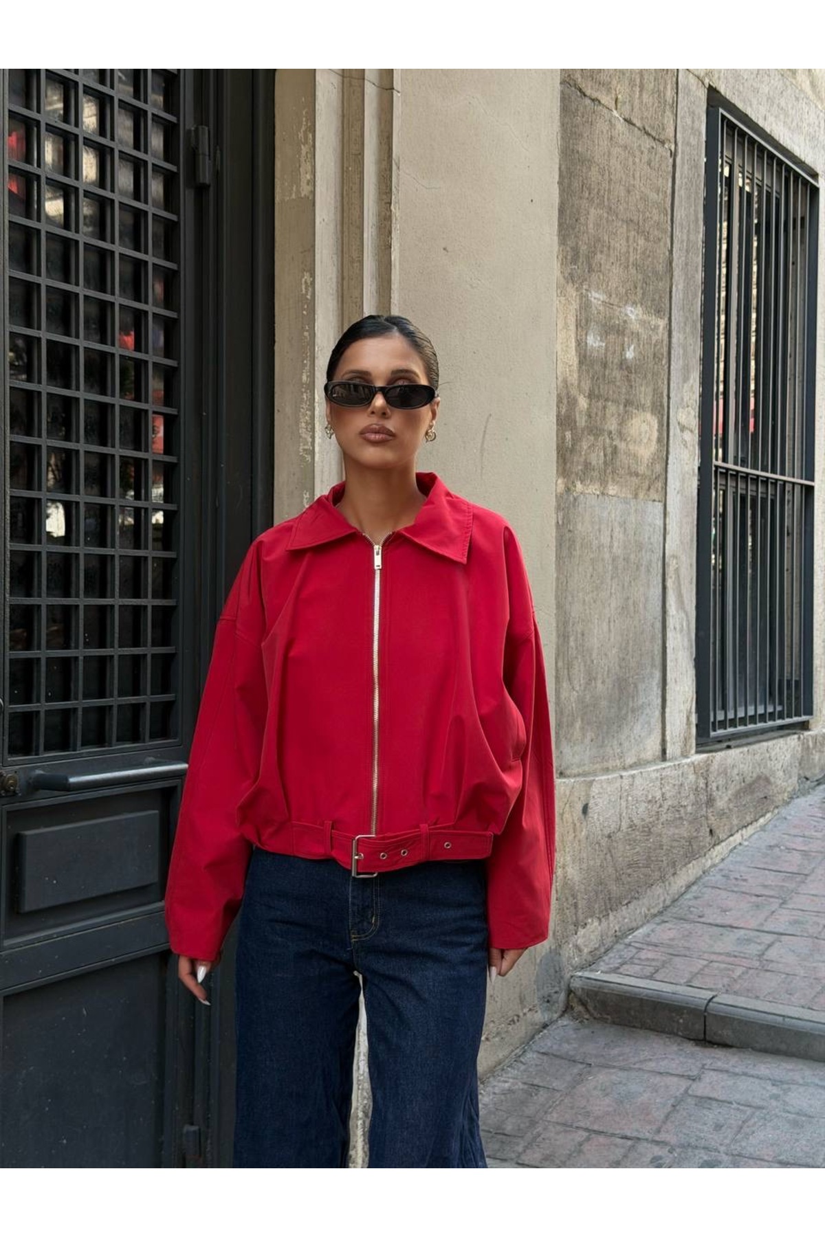 Ekim Store Kemerli Büzgülü Bomber Trenç Ceket görsel 5