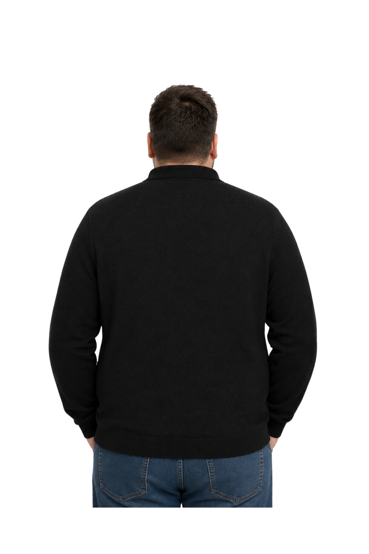 BattalModa Erkek Büyük Beden Siyah Atlas Polo Yaka Fermuarlı Triko Kazak 5XL-6XL-7XL-8XL görsel 3