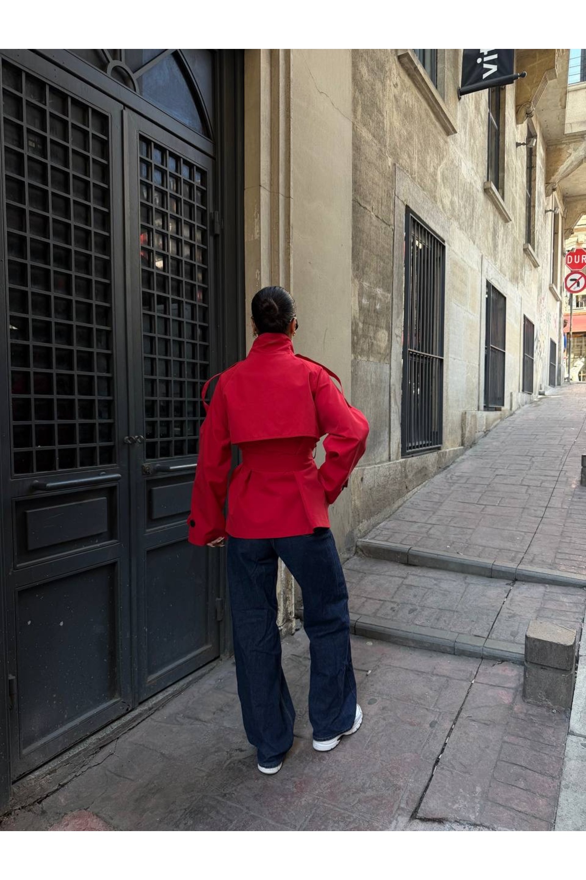Ekim Store Araboy Dik Yaka Düğmeli Kruvaze Trenç Ceket görsel 4