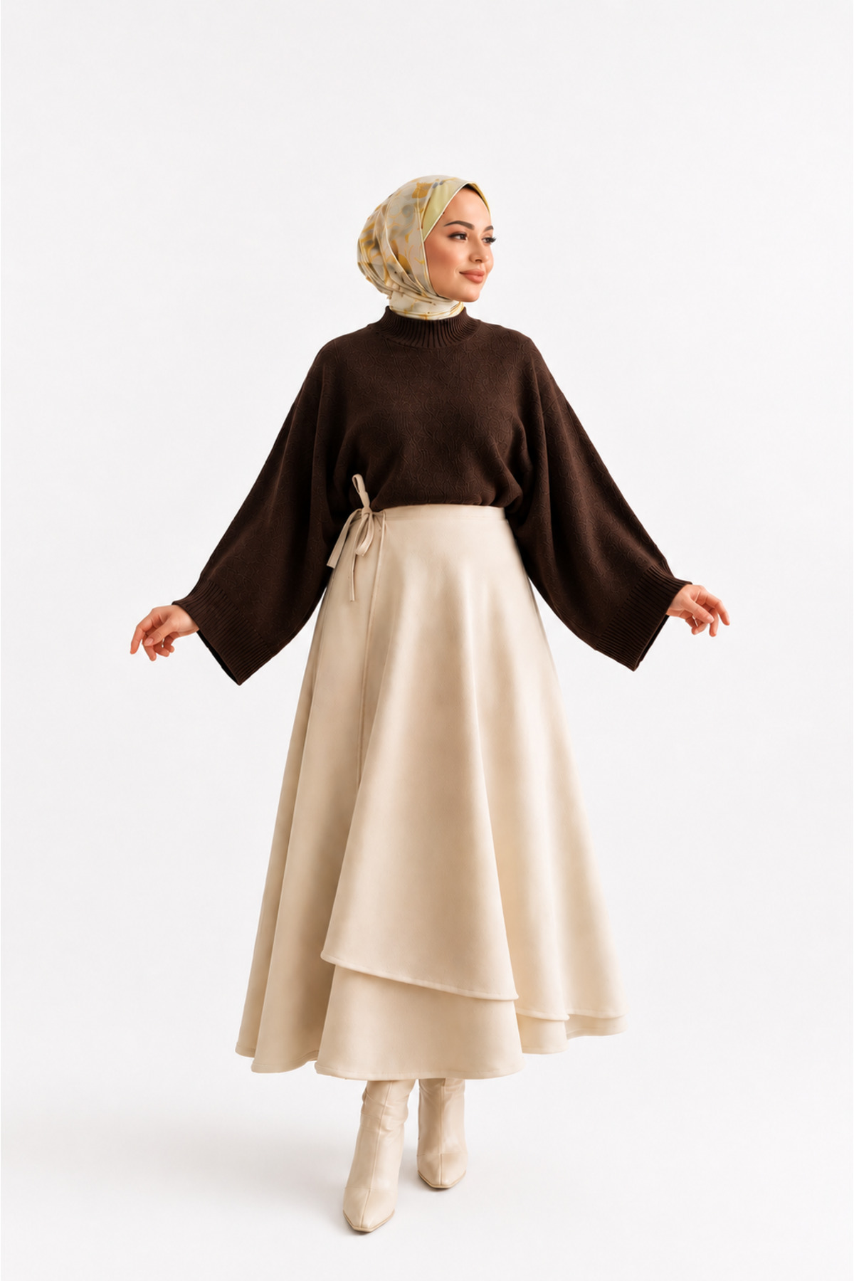 Gülce moda Kadın Yarasa Kol Oversize Triko Kazak Kahve görsel 2
