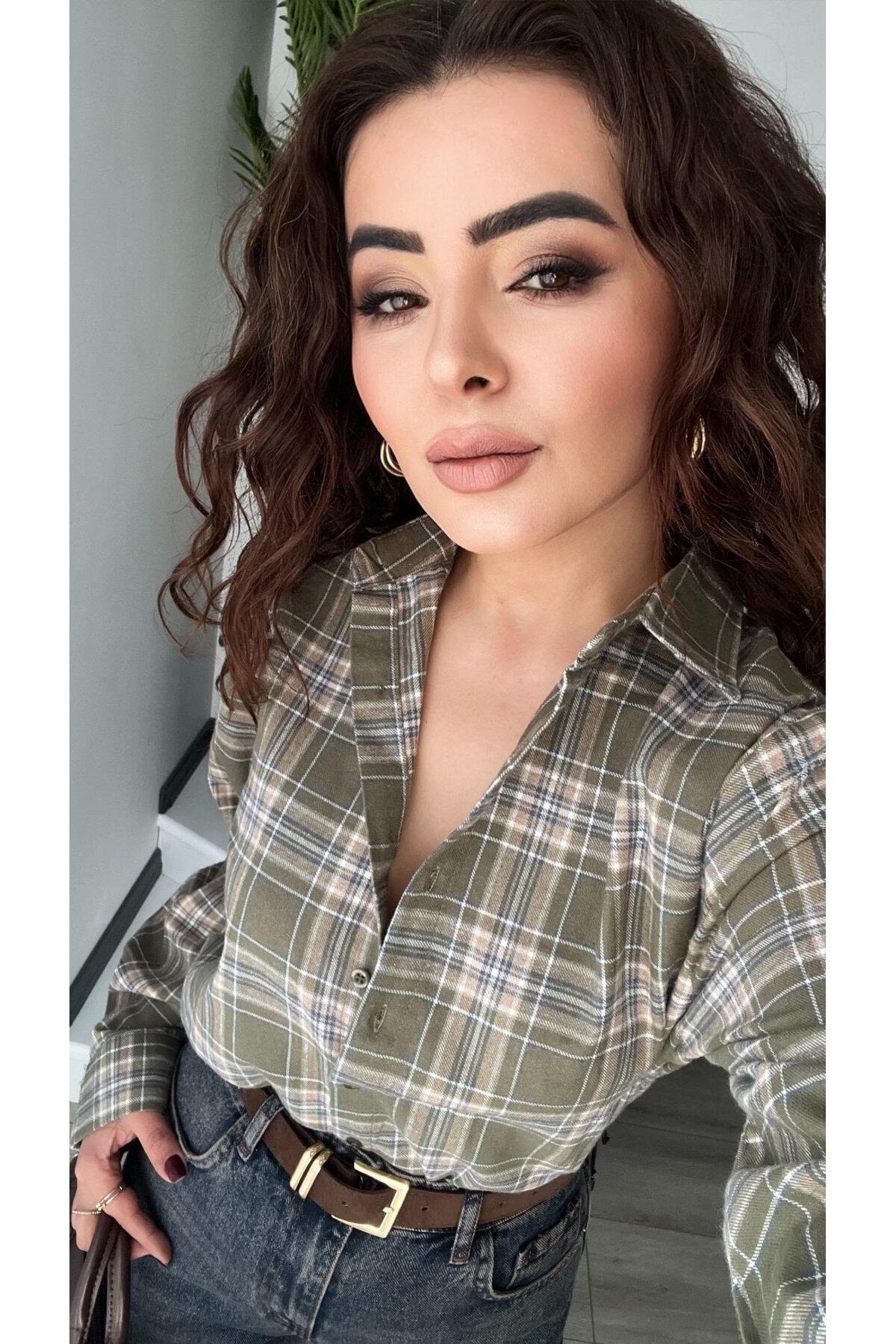 CADDELAMODA Kadın Ekoseli Oduncu Gömlek görsel 2