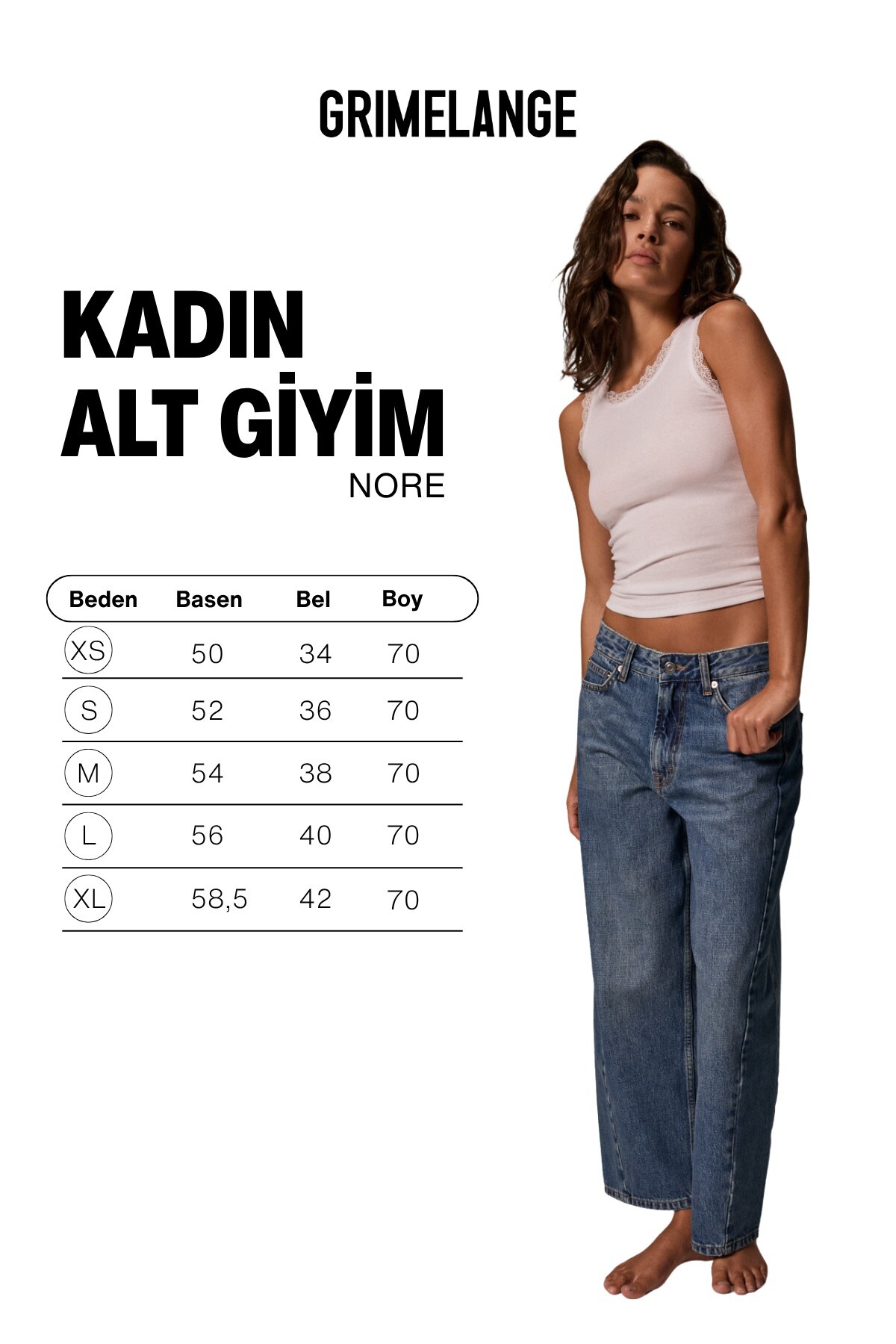 GRIMELANGE NORE Kadın Standart Bel Barel Relaxed Mavi Jean Pantolon görsel 7