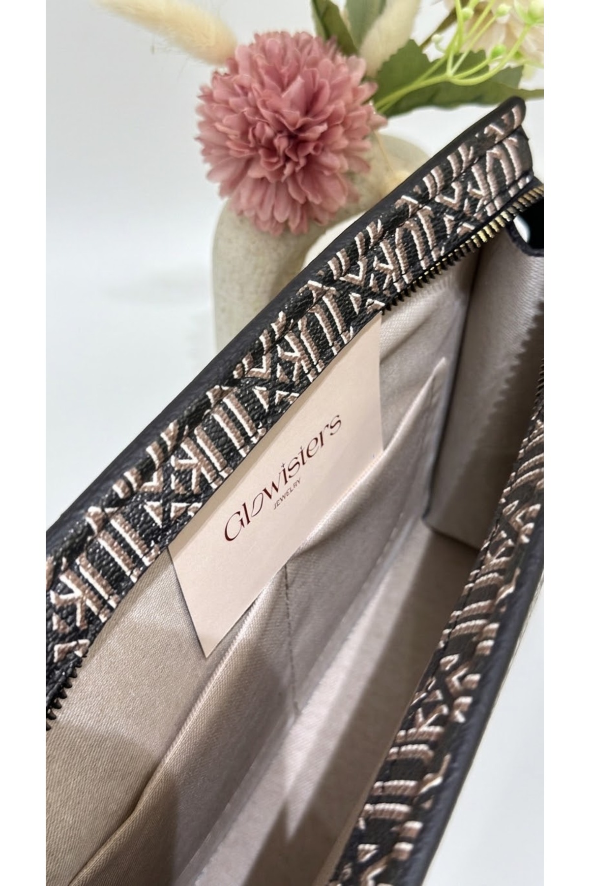 Glowisters Jewelry Glowisters Kadın Siyah Geometrik Desenli Portföy El Çantası Clutch görsel 3