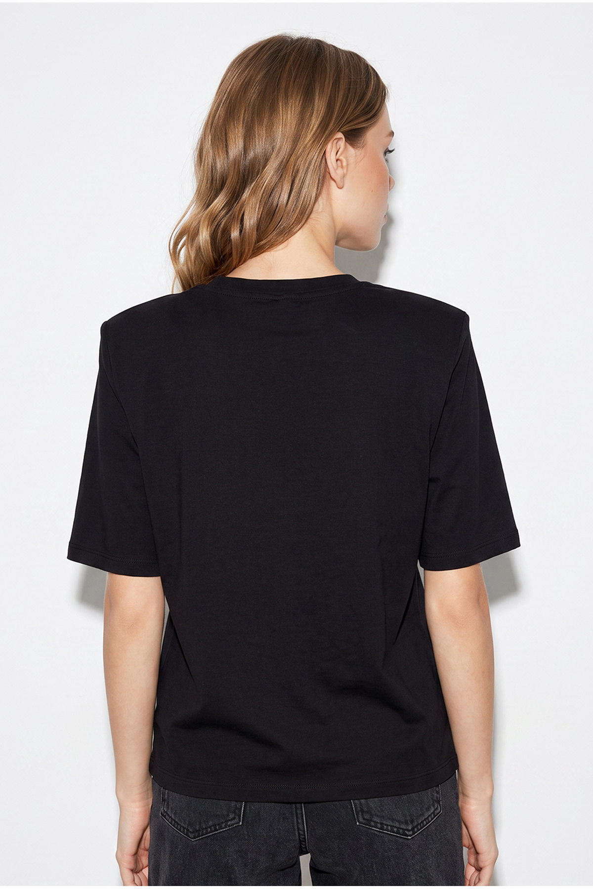 Bianco Lucci Kadın Siyah Bisiklet Yaka Vatkalı Pamuklu Basic T-Shirt 241134 60283128 görsel 6