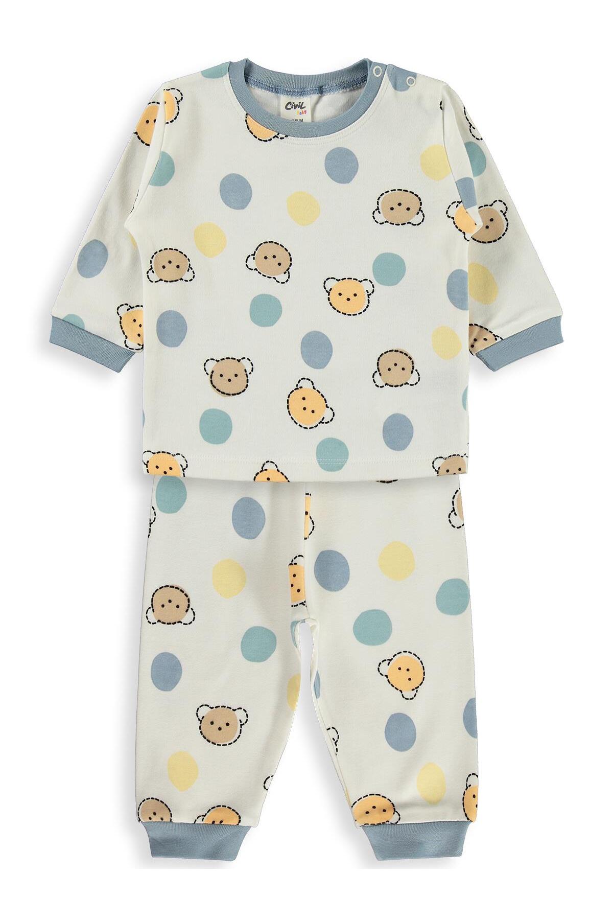 Civil Baby Ayıcık Baskılı 6-18 Ay Pijama Takımı - Ekru