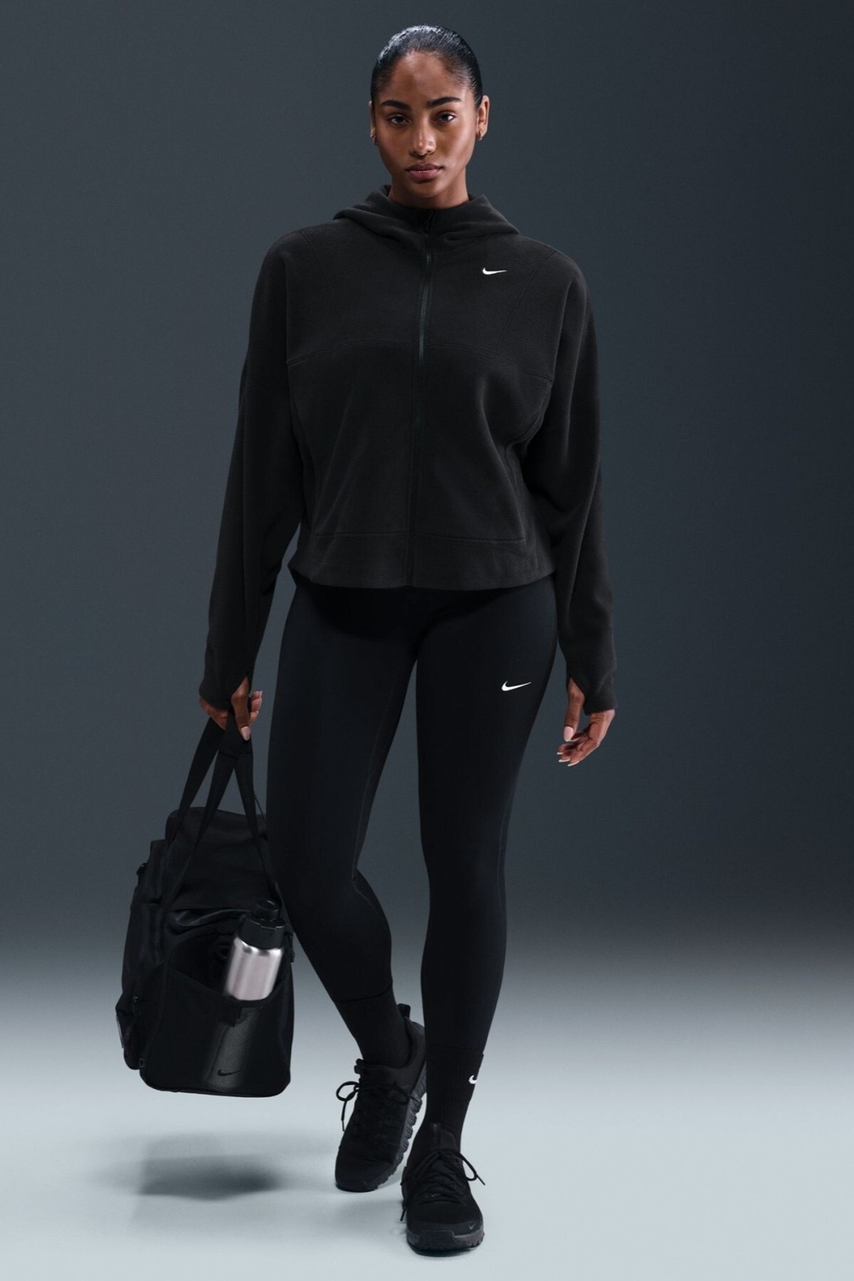 Nike One Oversize Therma-Fit Full Zip Womens Sweatshirt Bol Kesim Tam Fermuar Kapüşonlu Polar Kadın görsel 4
