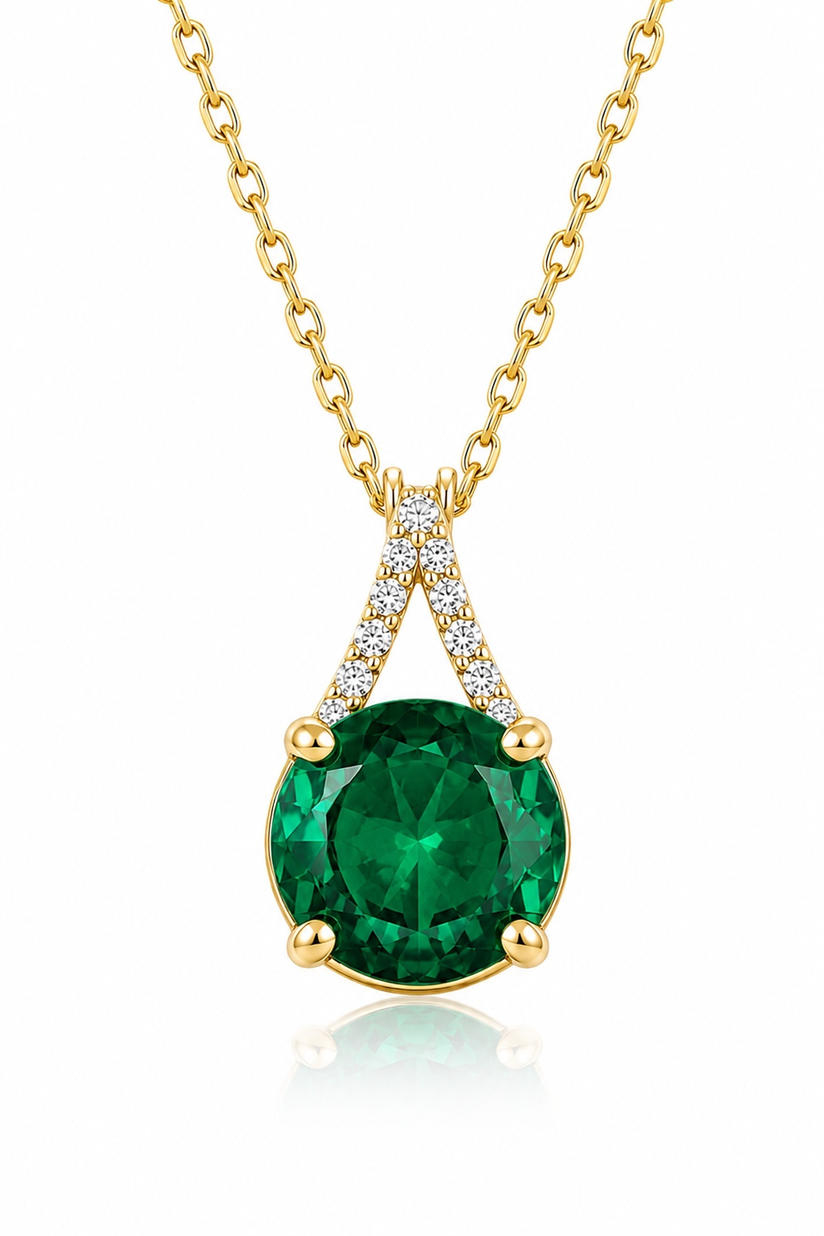 eva'sjewellery diamond Zümrüt Taşlı Kolye 925 Ayar Gümüş, 18 Ayar Gerçek Altın Kaplama, Zirkon Detaylı, Sertifikalı ve Işıklı Hediye Kutulu görsel 2