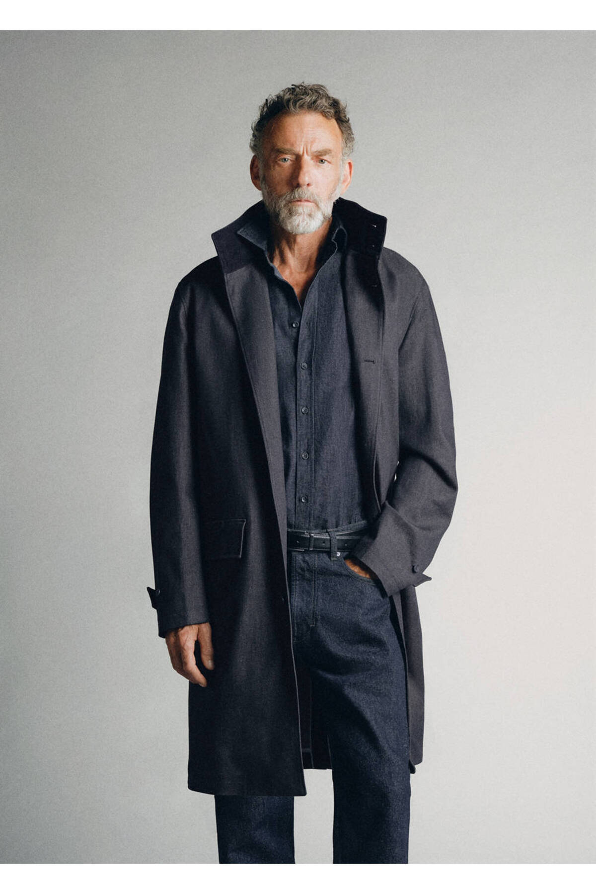 MANGO Man Yüksek yakalı denim trençkot
