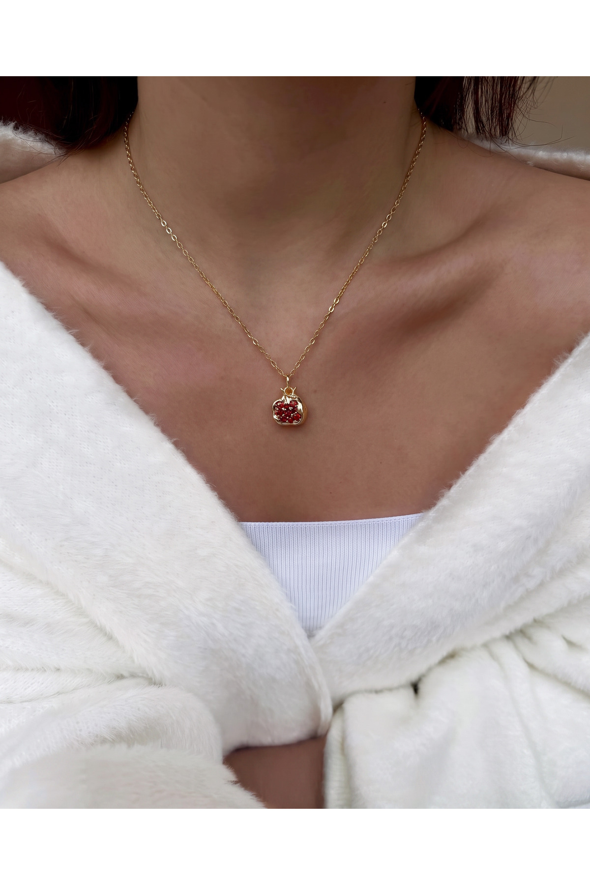 Gleemy accesories Gold Zirkon Taşlı Nar Figürlü Şans ve Bereket Kadın Kolye görsel 2