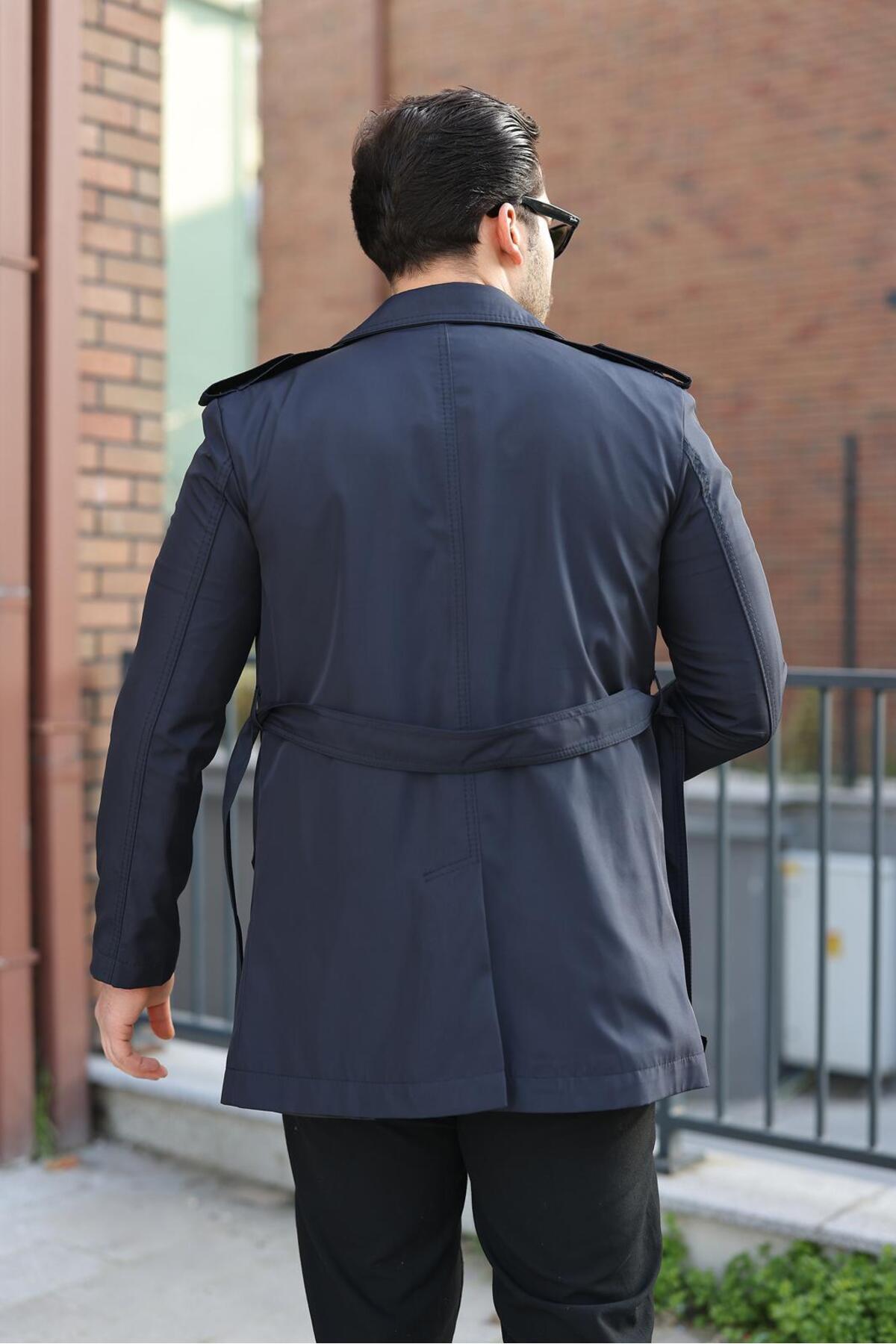 ronex Slim Fit Uzun Kemerli Erkek Trençkot görsel 4