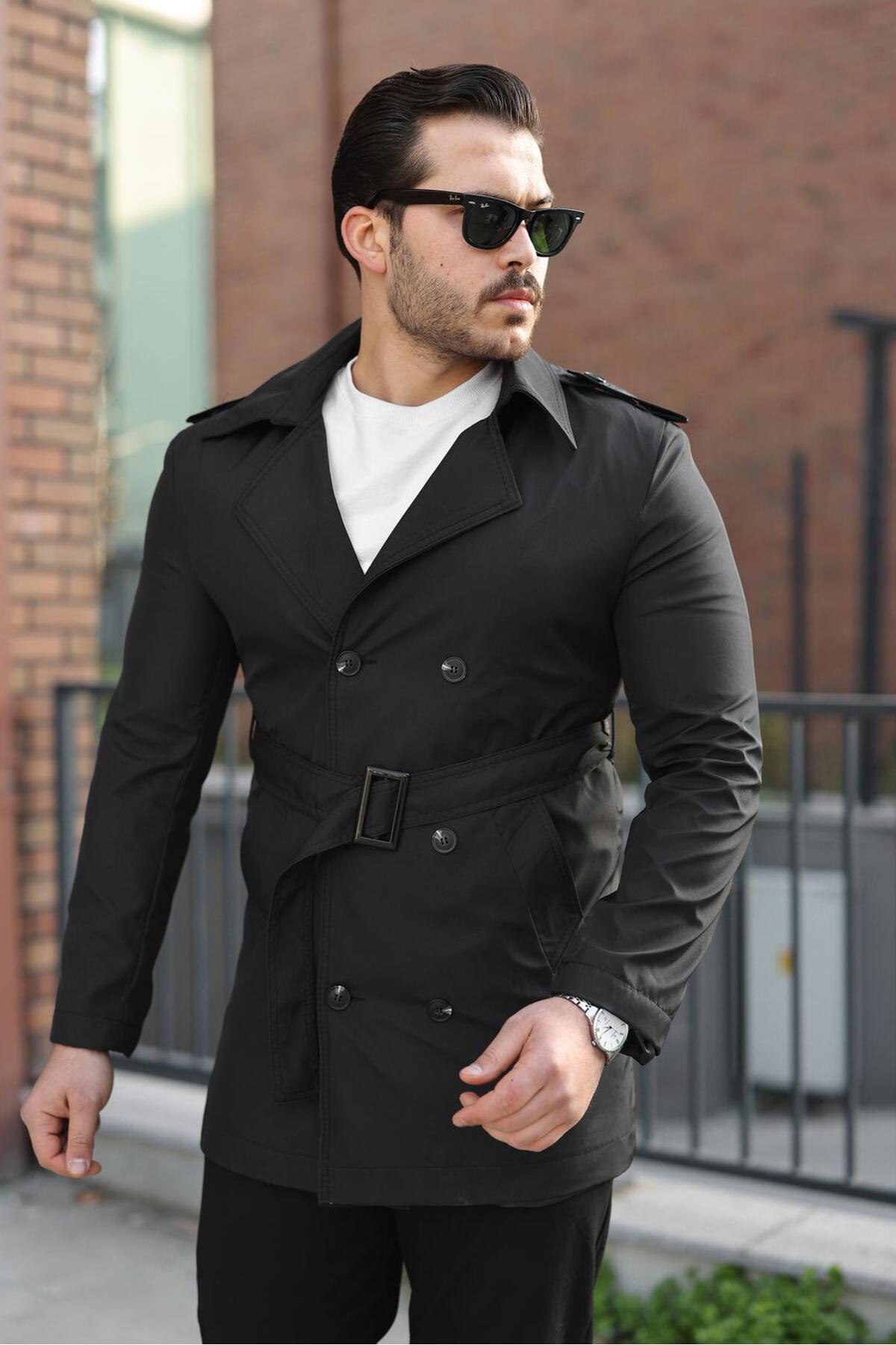 ronex Slim Fit Uzun Kemerli Erkek Trençkot