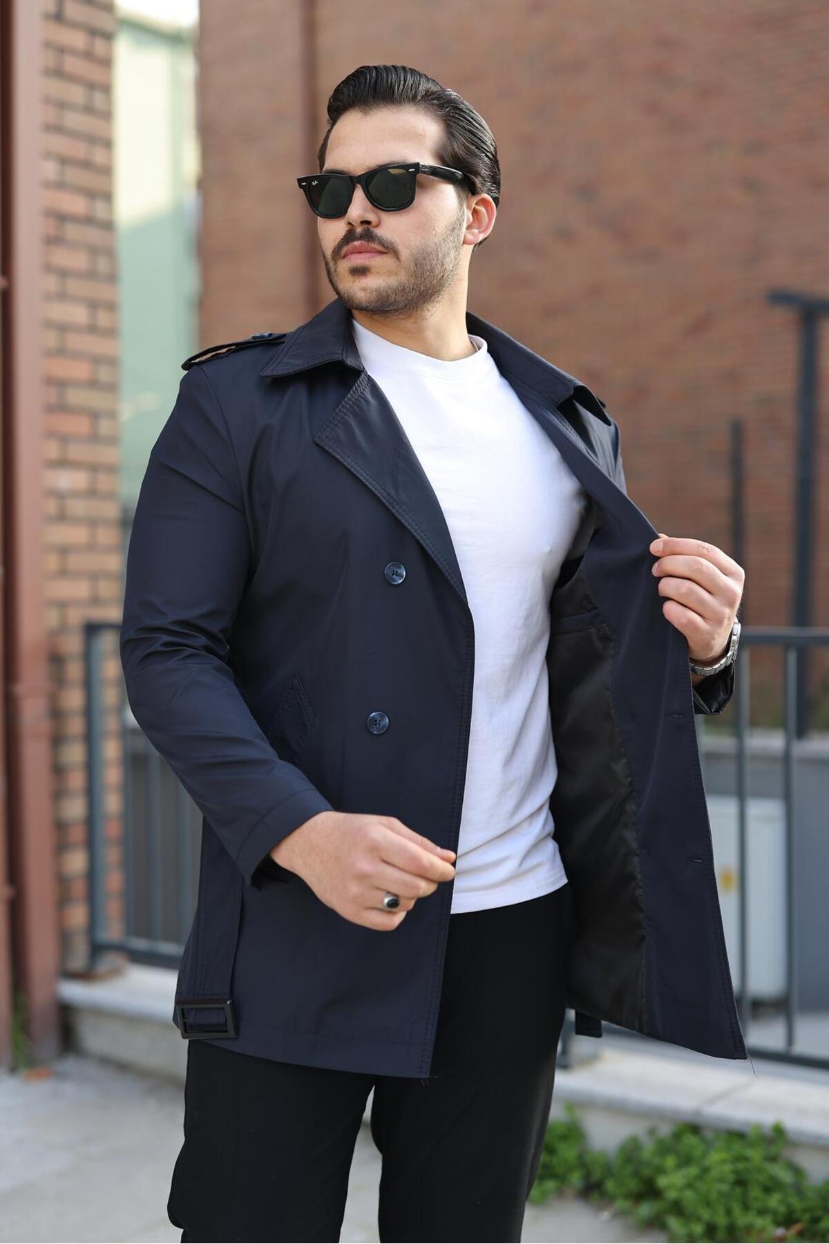 ronex Slim Fit Uzun Kemerli Erkek Trençkot görsel 2