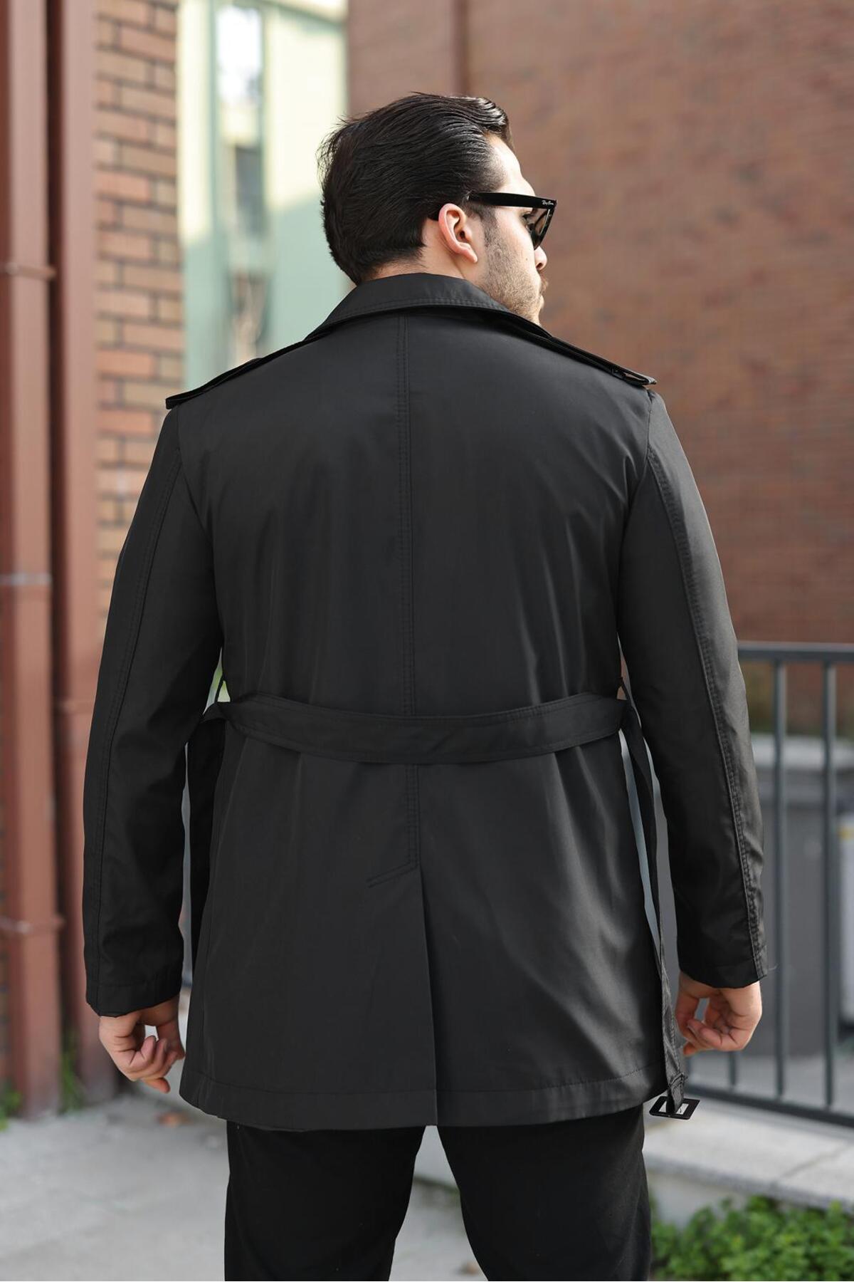 ronex Slim Fit Uzun Kemerli Erkek Trençkot görsel 4