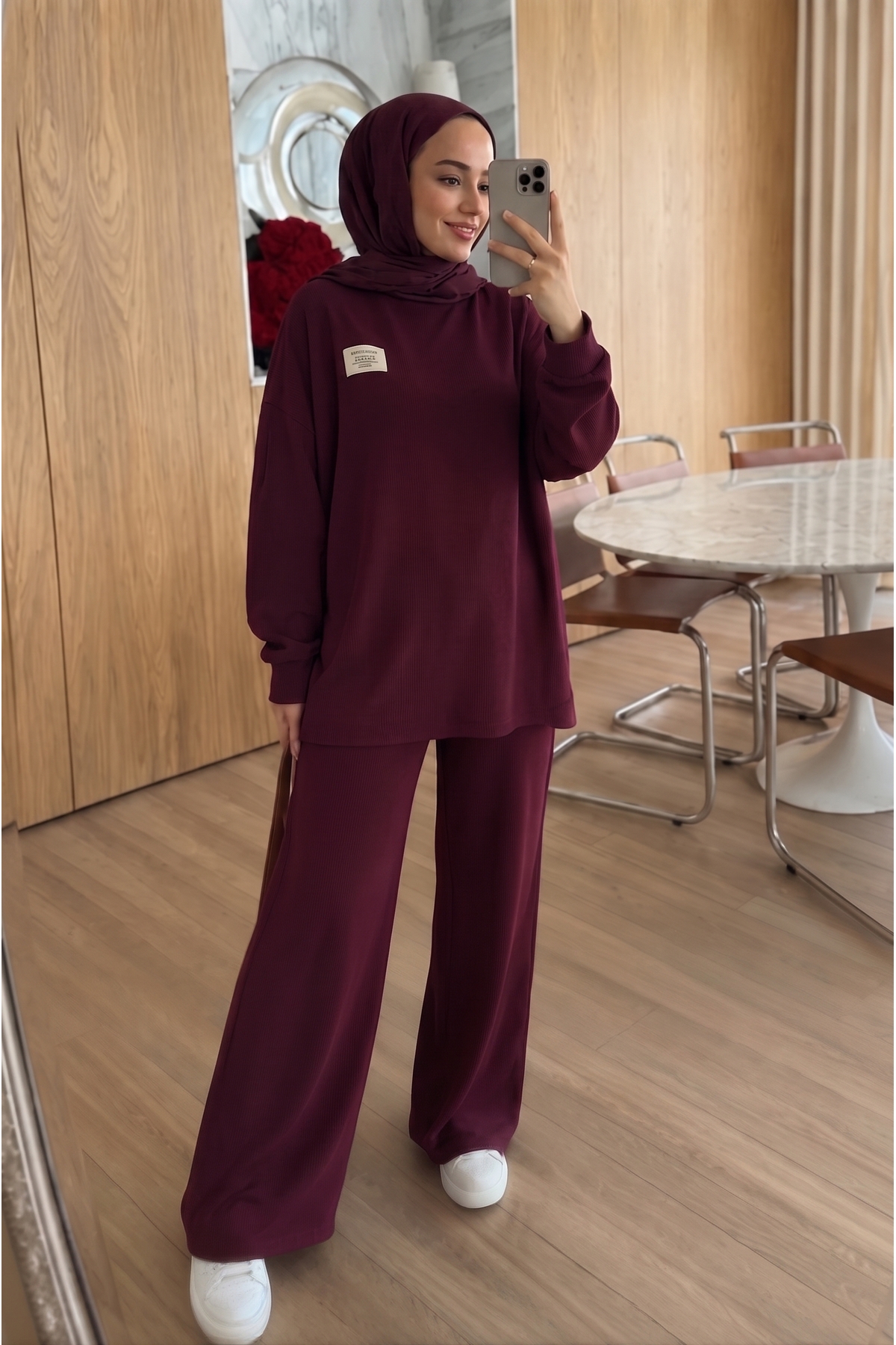 unika boutique Fitilli Armalı Detaylı Oversize Kaşkorse Basic Alt Üst Takım görsel 2