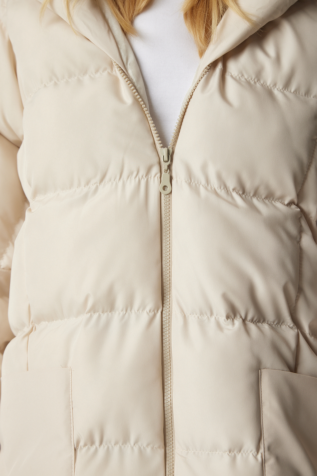 Lovelyİstanbul Kapüşonlu Oversize Şişme Kaban LNT0002 TAŞ görsel 5