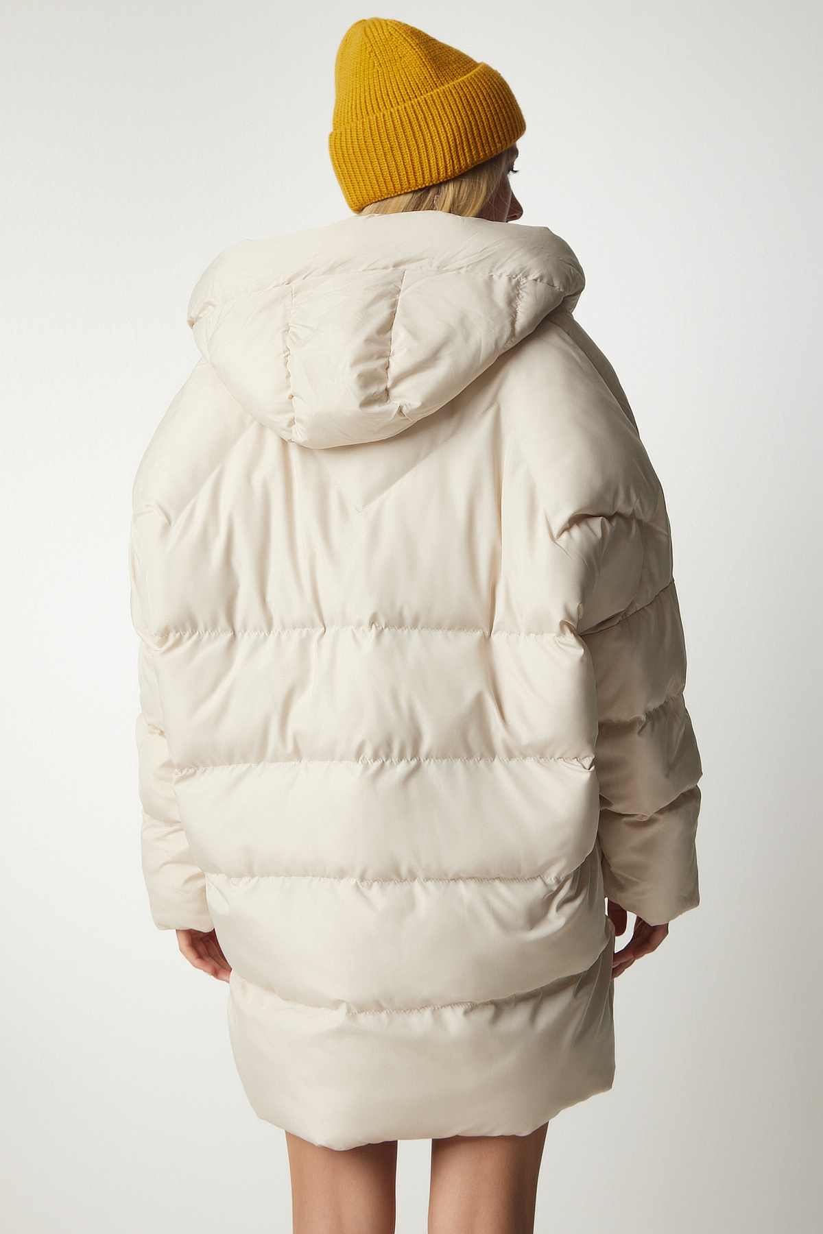 Lovelyİstanbul Kapüşonlu Oversize Şişme Kaban LNT0002 TAŞ görsel 6