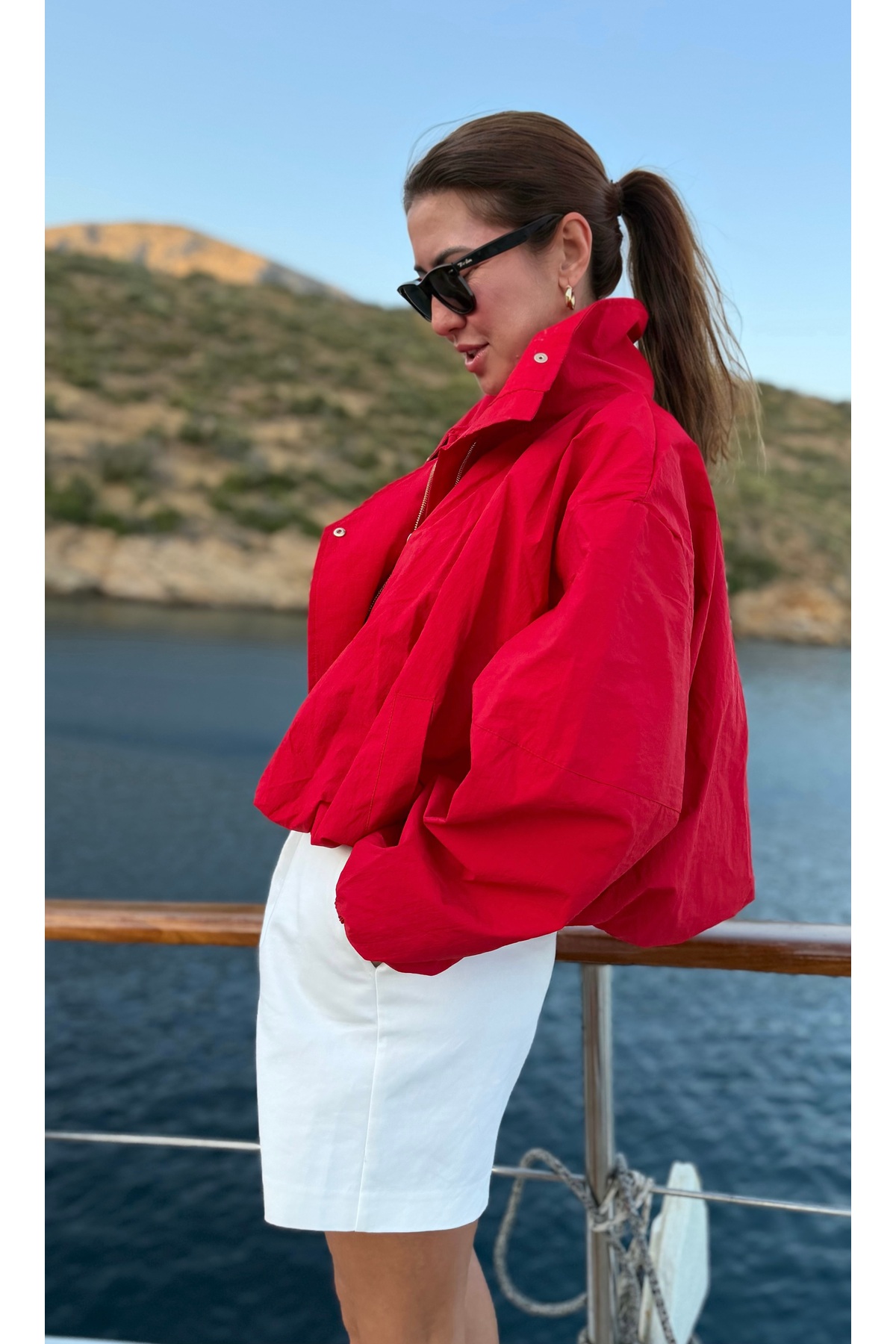 Aurélie Gold çıtçıtlı funnel neck bomber rüzgarlık görsel 2