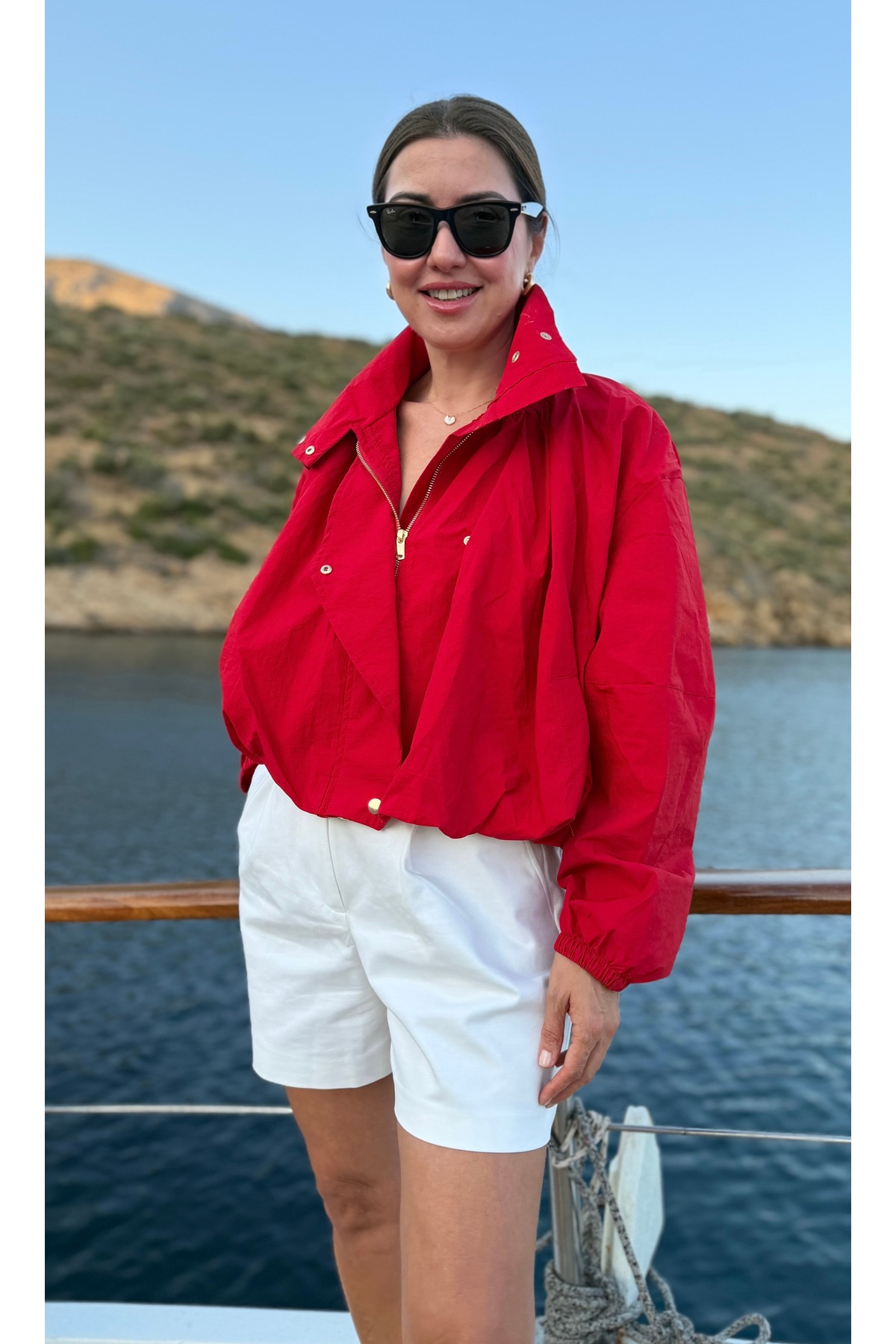 Aurélie Gold çıtçıtlı funnel neck bomber rüzgarlık görsel 4