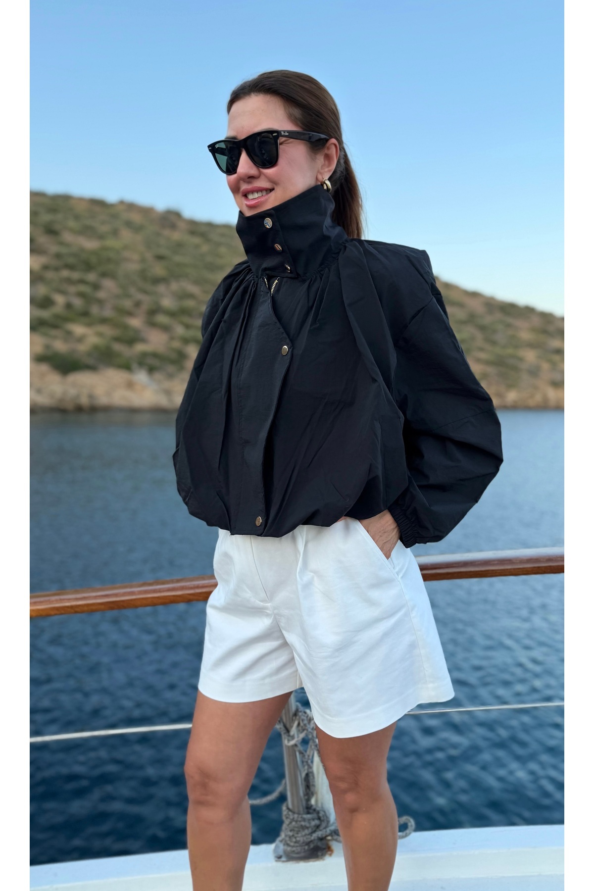 Aurélie Gold çıtçıtlı funnel neck bomber rüzgarlık görsel 5