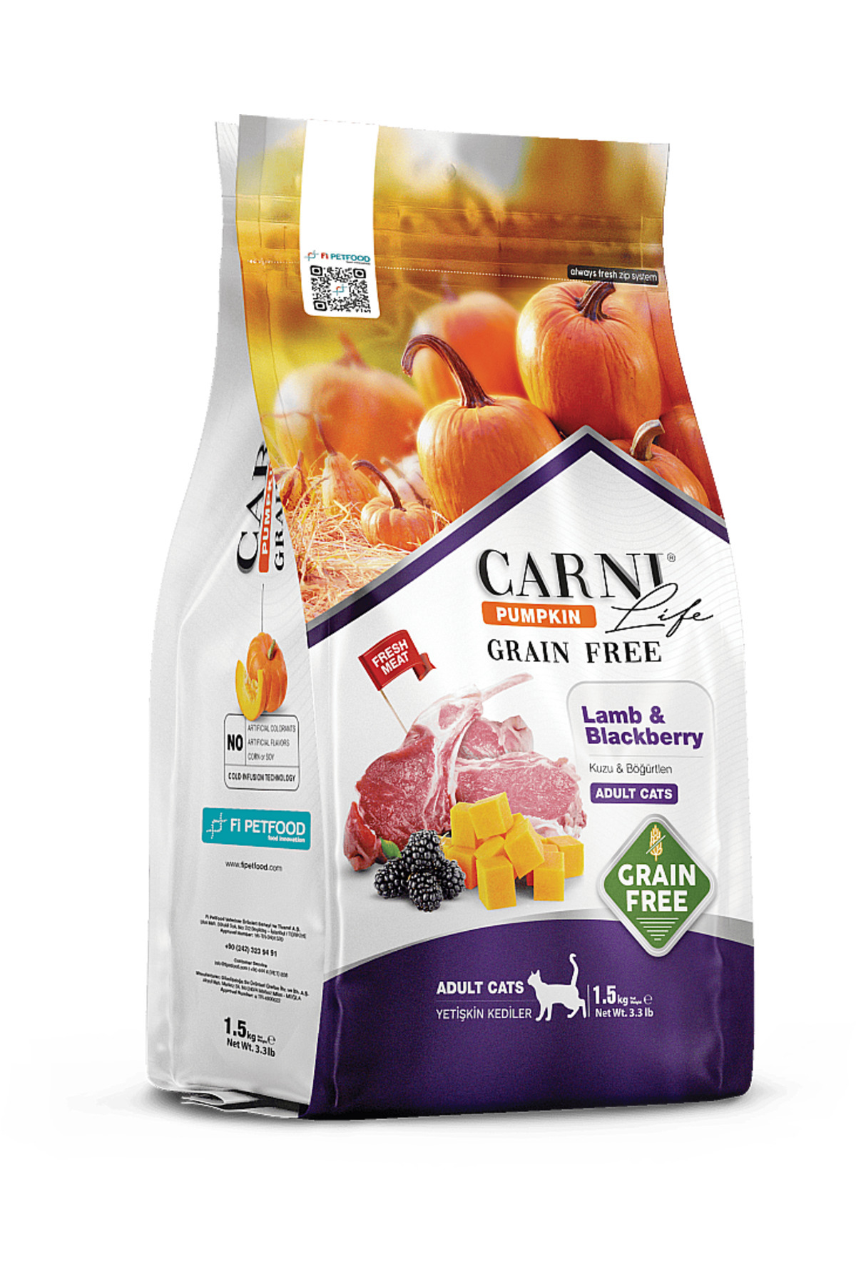 Carni Life Pumpkin Adult Tahılsız Kuzu Etli & Böğürtlenli Yetişkin Kedi Maması 10 Kg