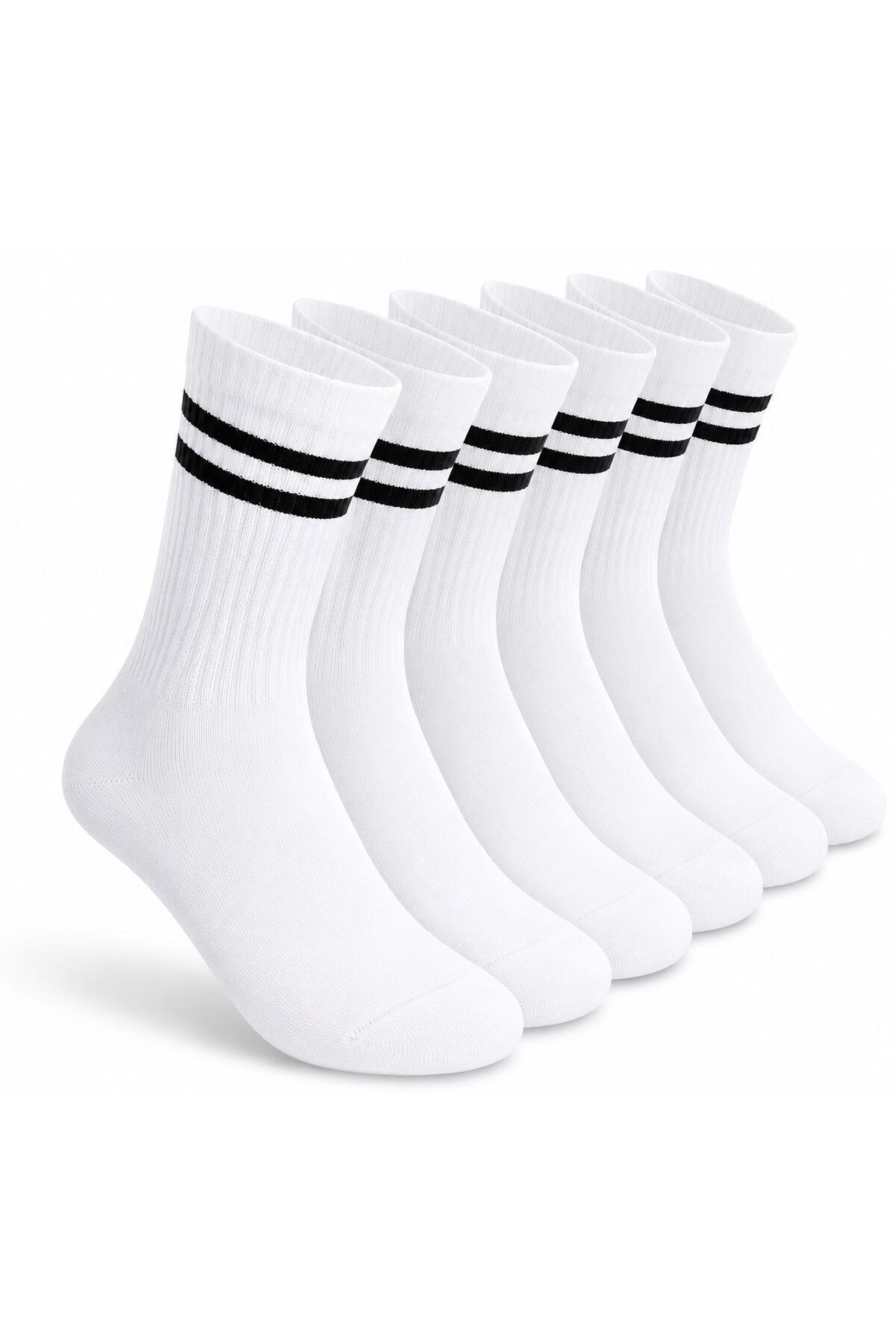 MOTTO SOCKS Unisex Beyaz Çizgili Spor Çorap 6 Çift Pamuklu Günlük Çorap