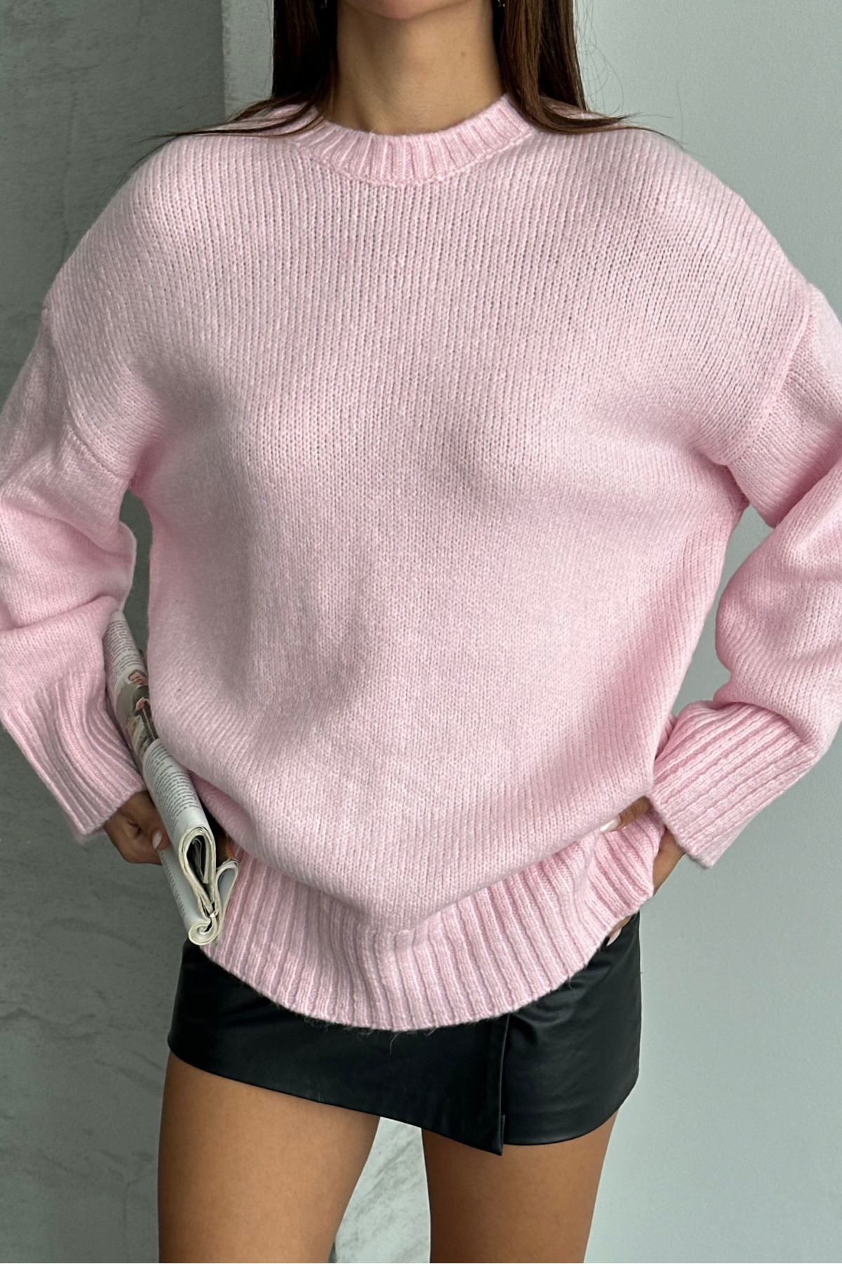 macharel jeans Bisiklet Yaka Oversize Kadın Triko Kazak görsel 6
