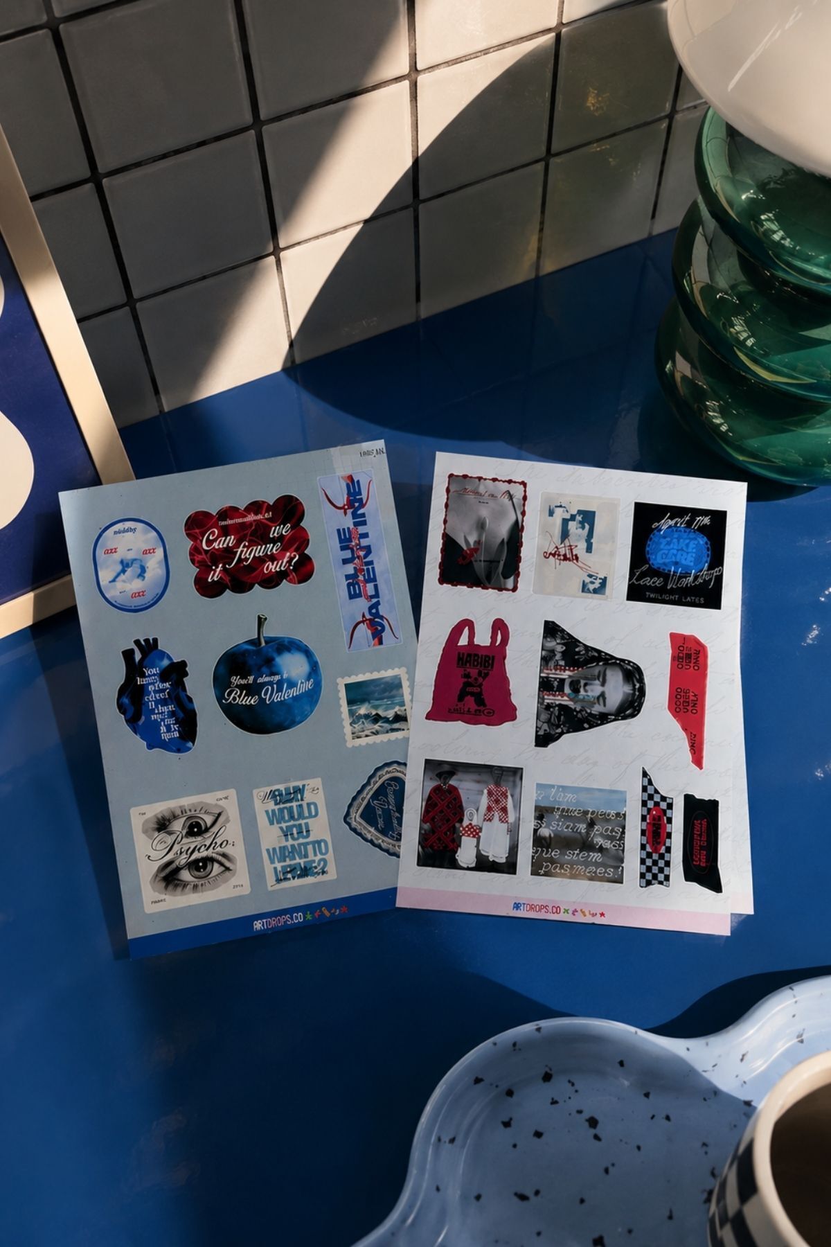 Blue Valentine 2’li Sticker Seti – Retro Romantik Dekoratif Etiketler