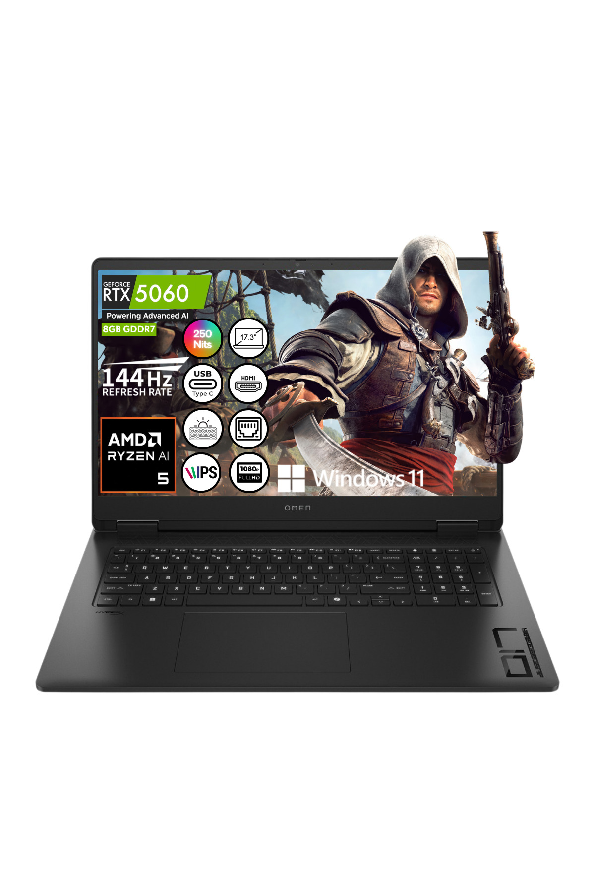 HP Omen 17-DB1017NT Ryzen AI 5 340 RTX5060 24 GB RAM 1TB SSD 17.3" FHD IPS 144Hz W11 C2EZ7EA Taşınabilir Bilgisayar İşlemci