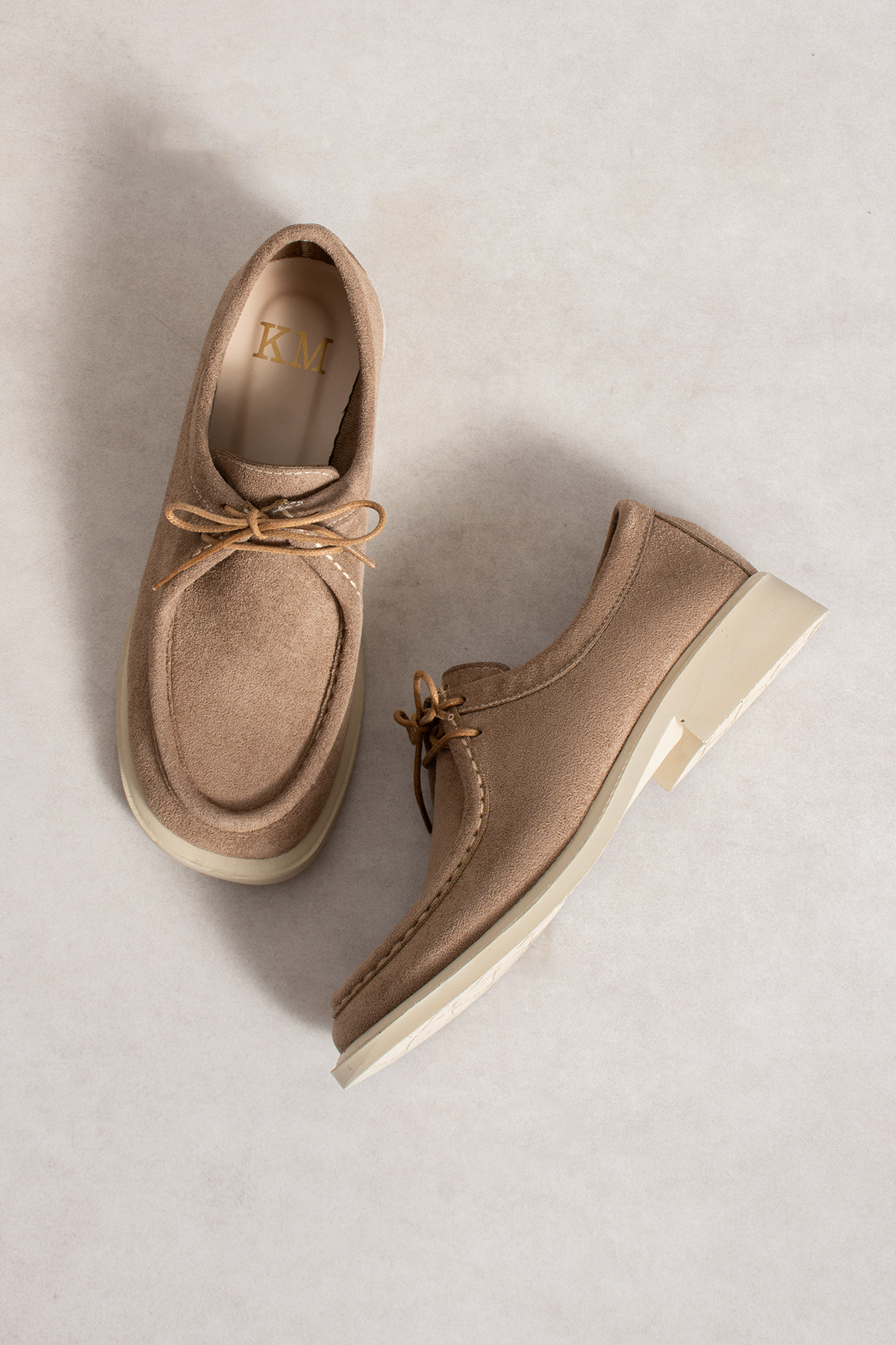 KM shoes Kadın Vizon Süet Bağcıklı Casual Kalın Taban Loafer Ayakkabı görsel 4