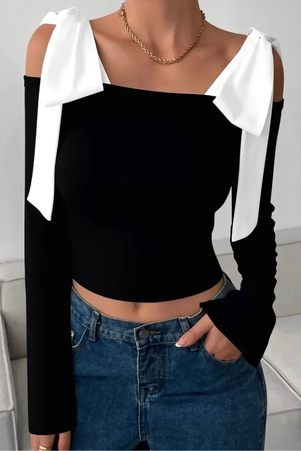 World Fashion Trends Bağlama Detaylı Uzun Kollu Bluz - Siyah görsel 4
