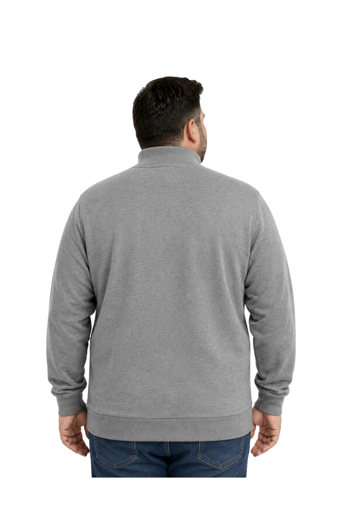 BattalModa Erkek Büyük Beden Gri Arven Dik Yaka Cepli Triko Hırka 5XL-6XL-7XL-8XL görsel 3