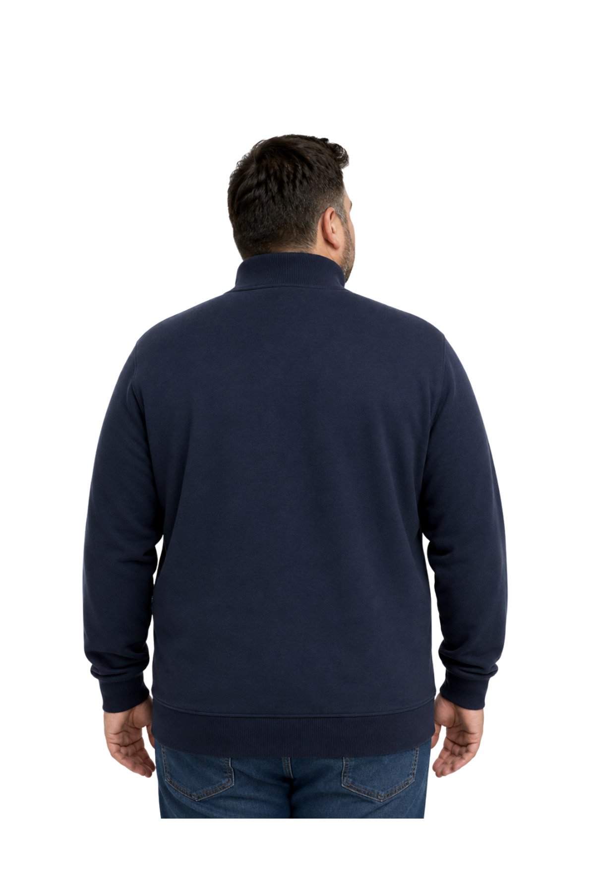 BattalModa Erkek Büyük Beden Lacivert Arven Dik Yaka Cepli Triko Hırka 5XL-6XL-7XL-8XL görsel 3