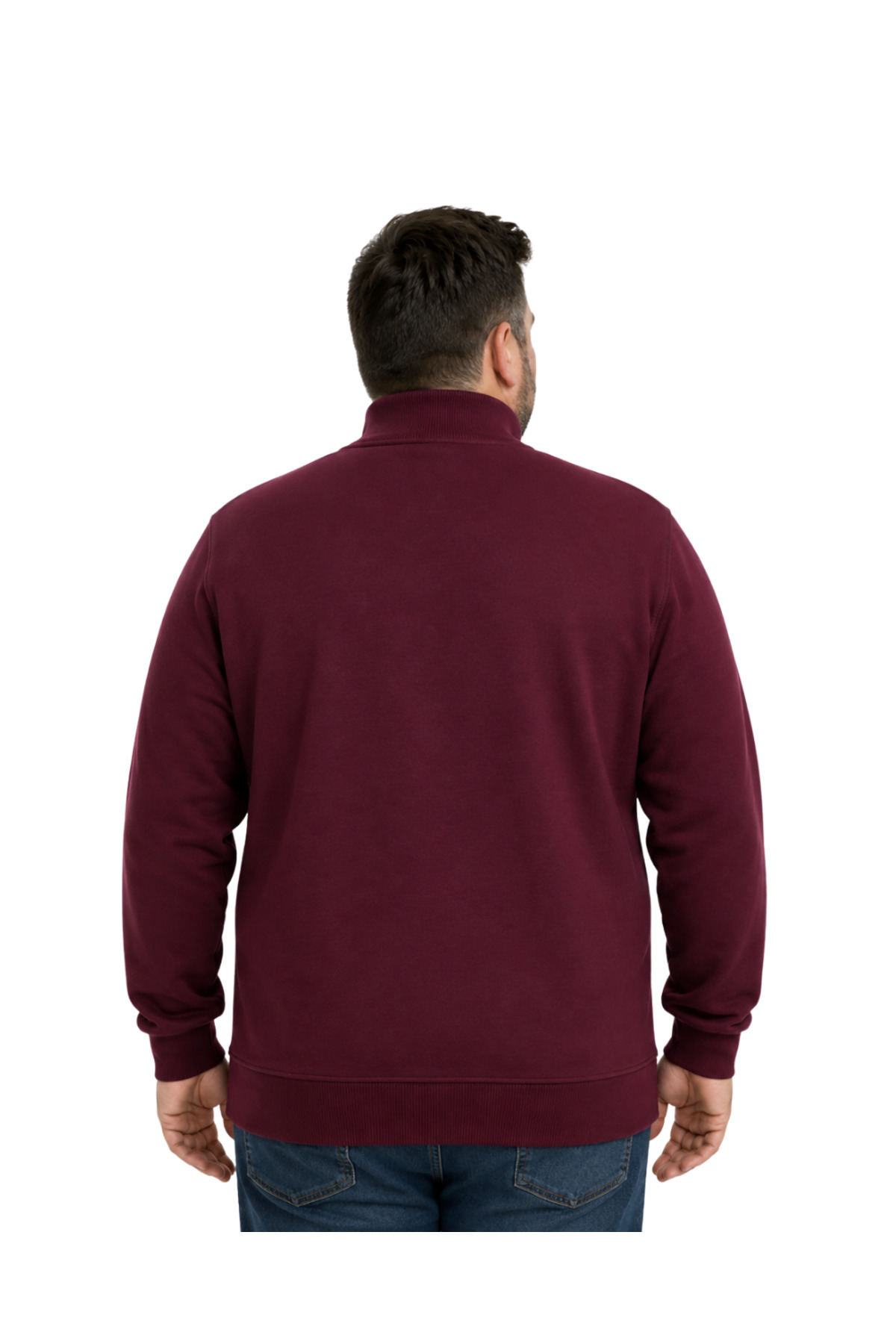 BattalModa Erkek Büyük Beden Bordo Arven Dik Yaka Cepli Triko Hırka 5XL-6XL-7XL-8XL görsel 3