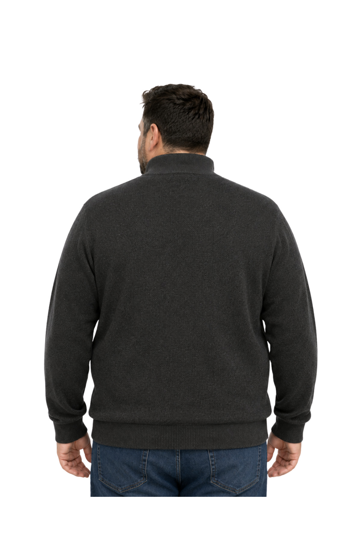 BattalModa Erkek Büyük Beden Antrasit Arven Dik Yaka Cepli Triko Hırka 5XL-6XL-7XL-8XL görsel 3