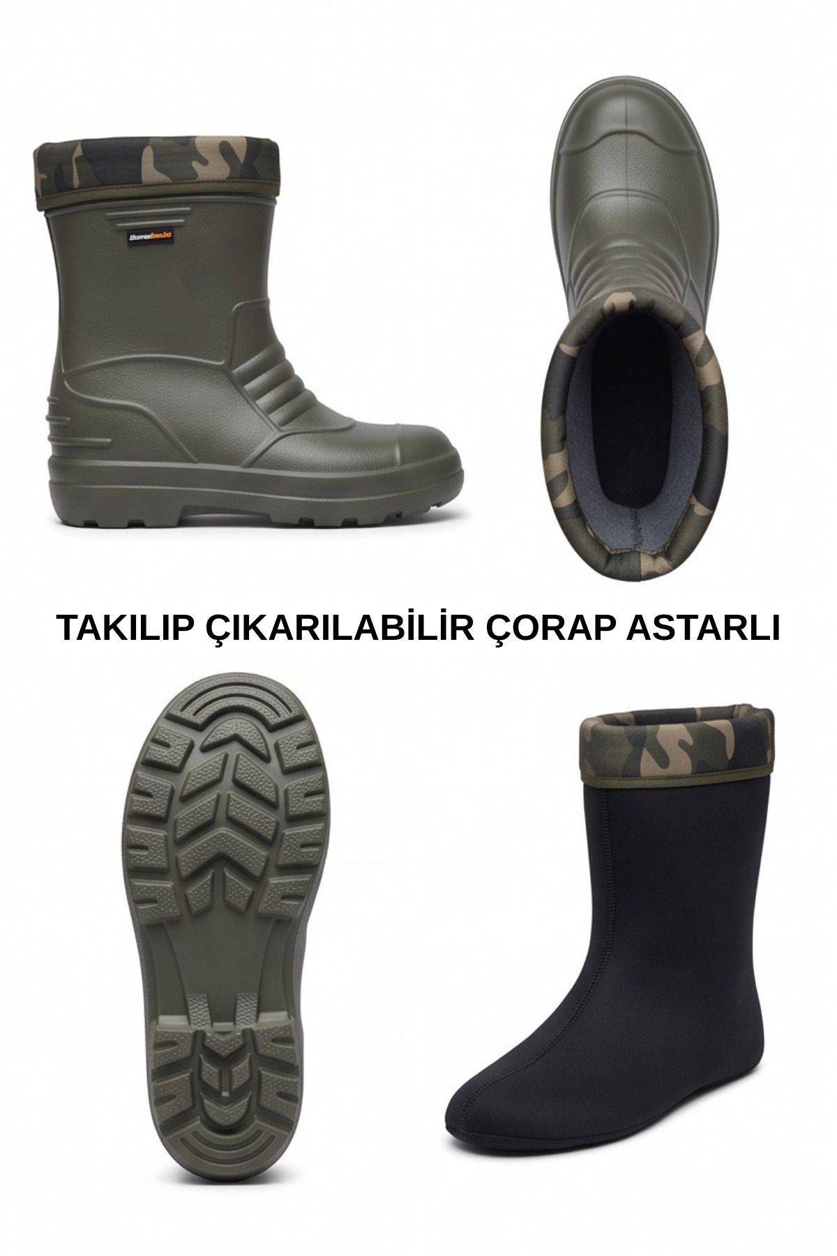 Liarca RainGuard Takılıp Çıkarılabilir Çorap Astarlı Kamuflaj Detaylı Kısa Yağmur Çizmesi görsel 6