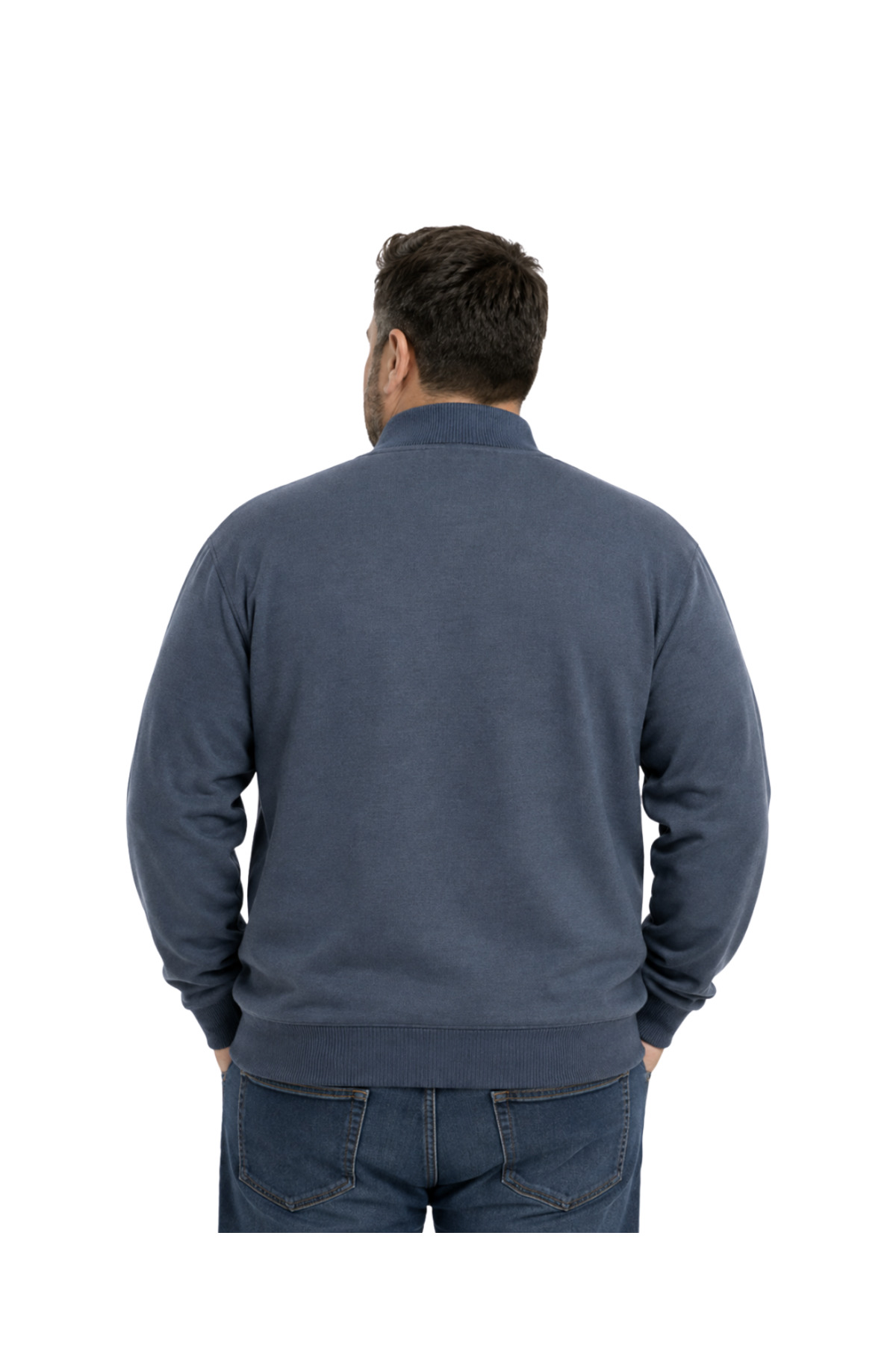 BattalModa Erkek Büyük Beden İndigo Pixel Cepli Triko Hırka 5XL-6XL-7XL-8XL görsel 3