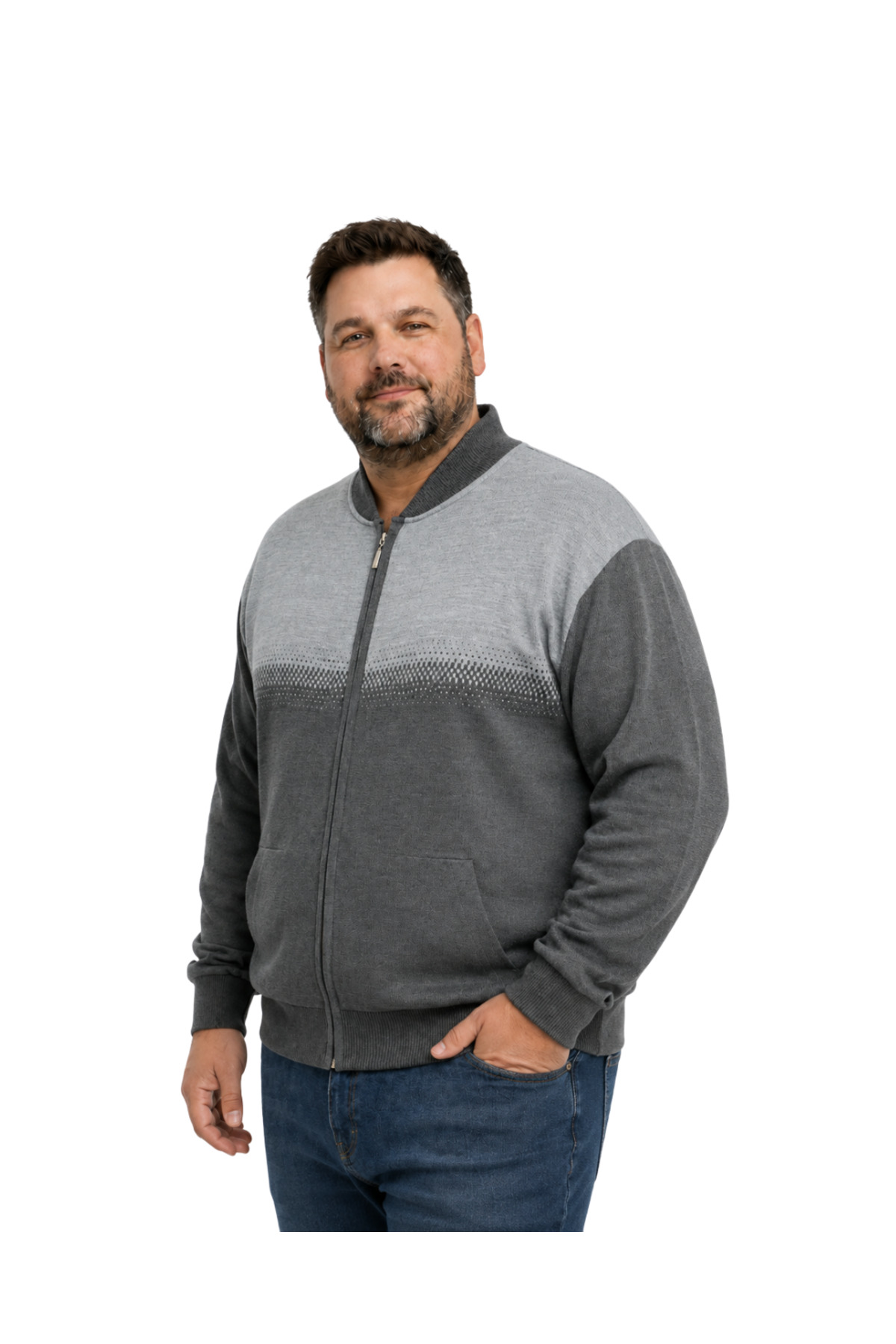 BattalModa Erkek Büyük Beden Füme Pixel Cepli Triko Hırka 5XL-6XL-7XL-8XL görsel 2
