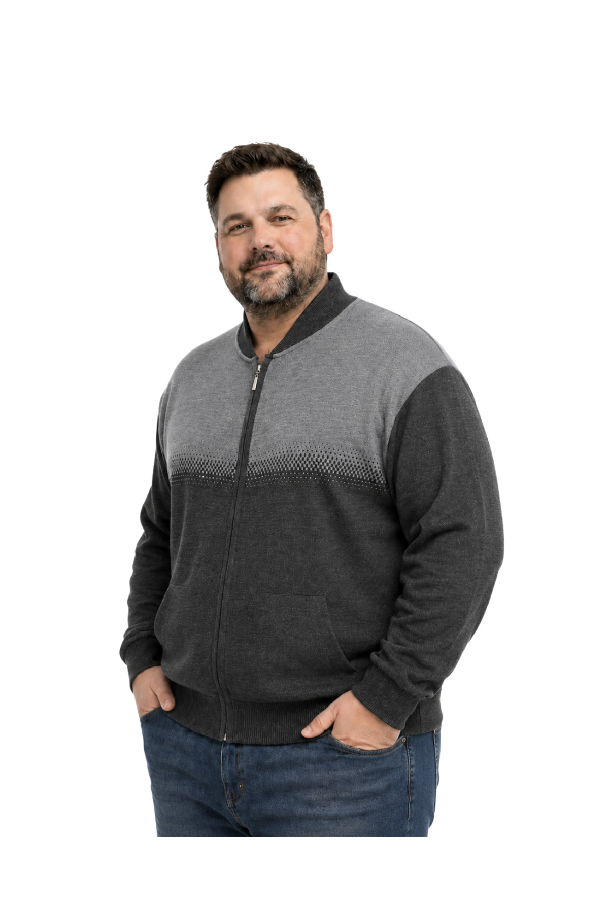 BattalModa Erkek Büyük Beden Antrasit Pixel Cepli Triko Hırka 5XL-6XL-7XL-8XL görsel 2