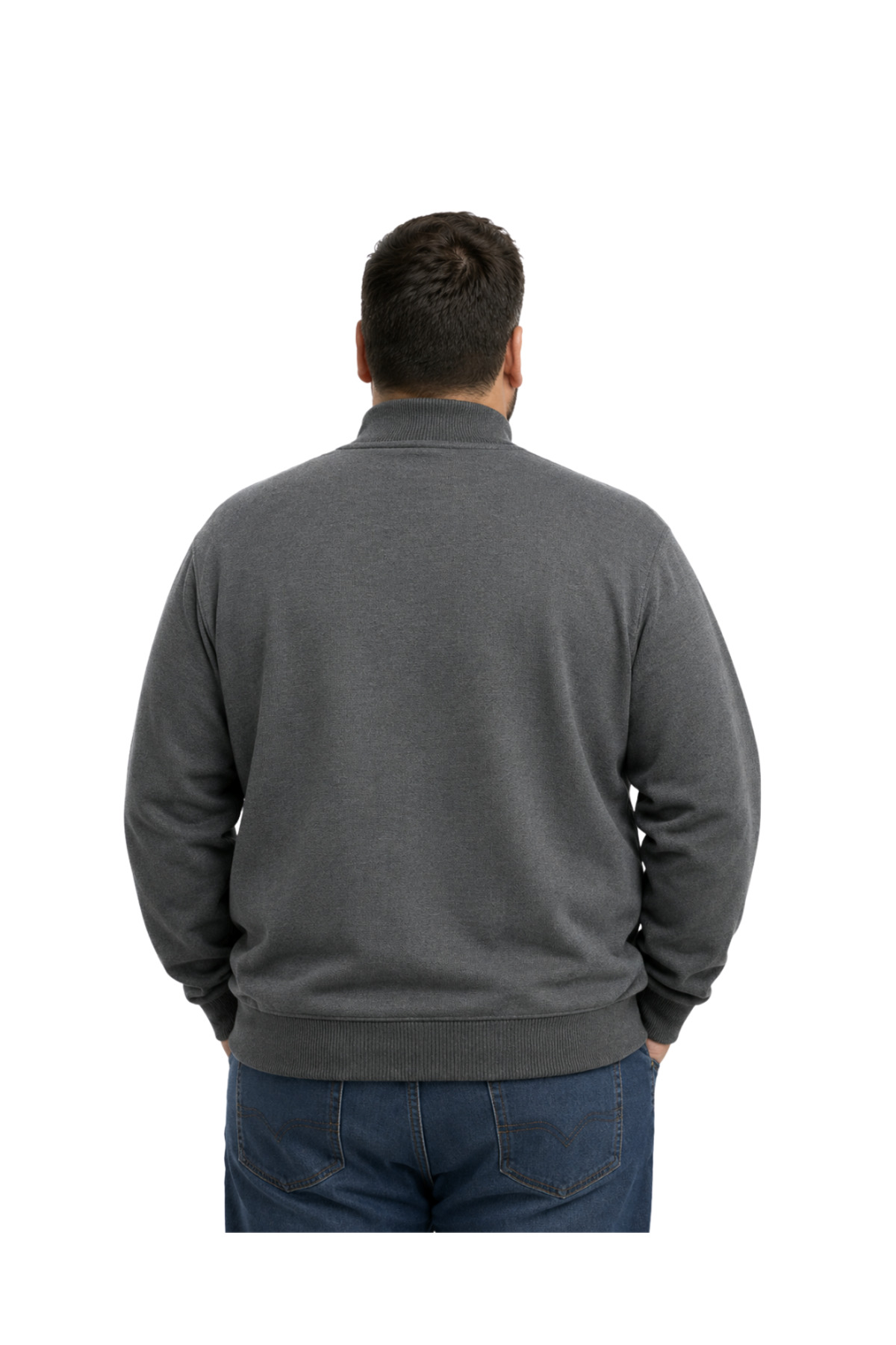 BattalModa Erkek Büyük Beden Füme Pixel Cepli Triko Hırka 5XL-6XL-7XL-8XL görsel 3