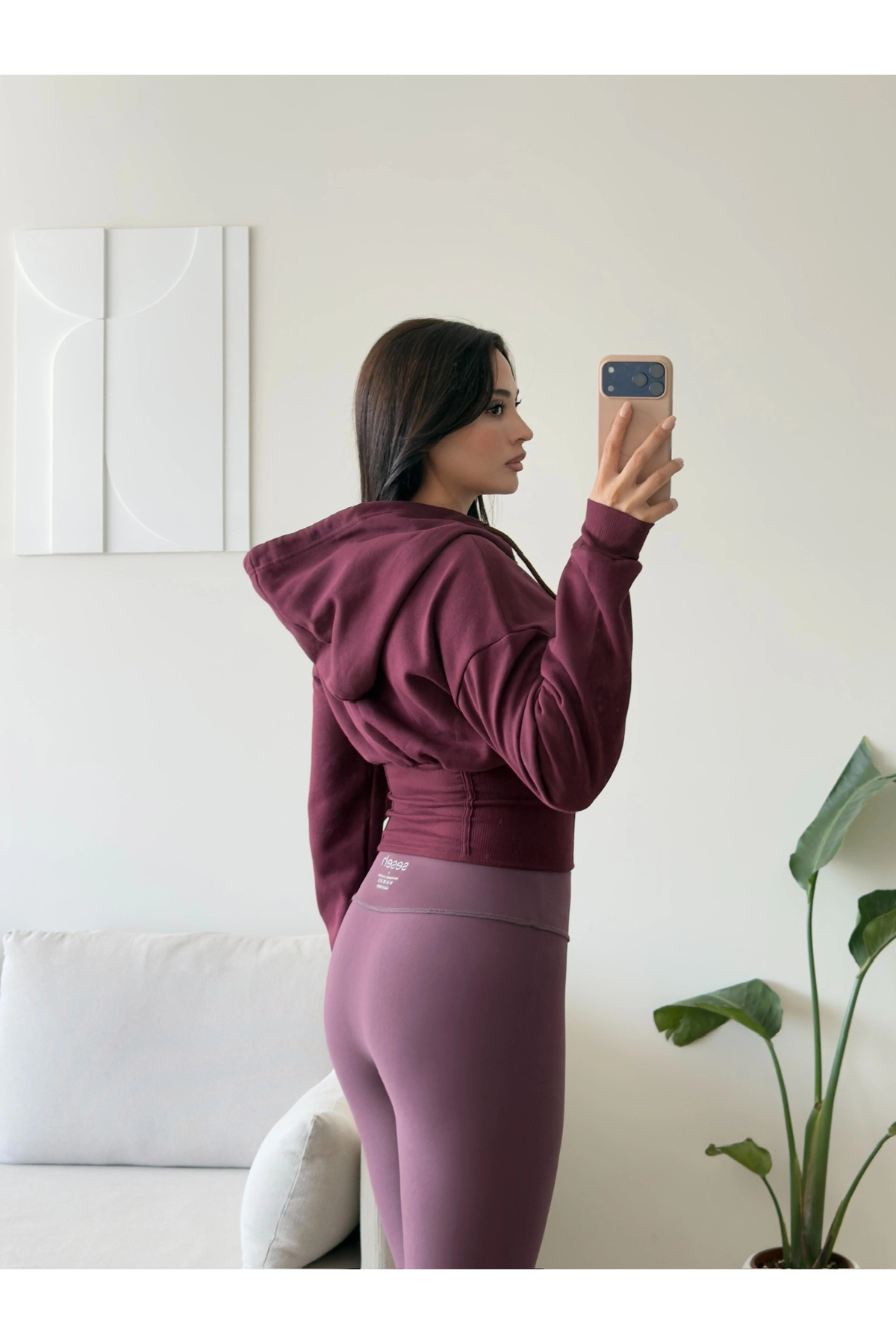 Zoom Butik Bel Korse Kapşonlu Hırka - BORDO görsel 2